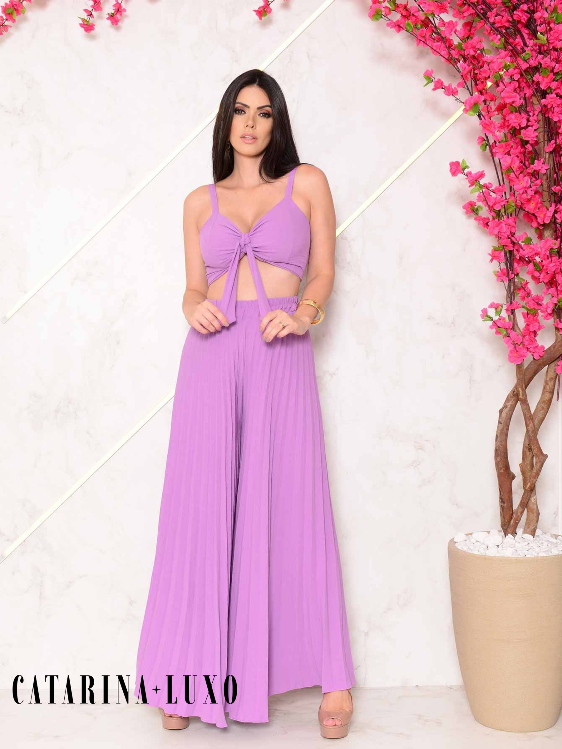 Conjunto Calça Pantalona Plissada E Cropped Top Maitê Lavanda / P Conjuntos Femininos