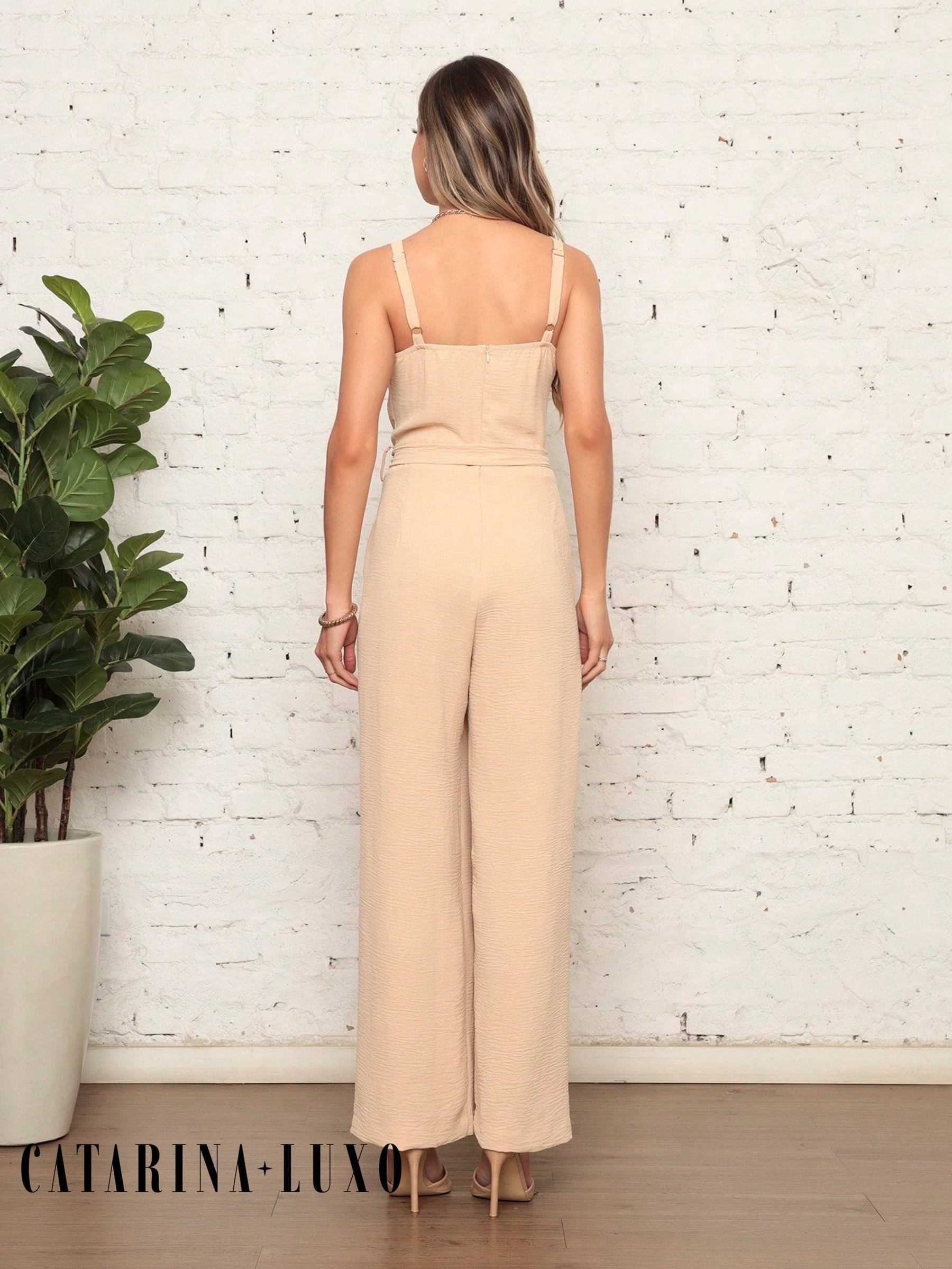 Macacão Longo Plissado De Alçinha Luana Feminino
