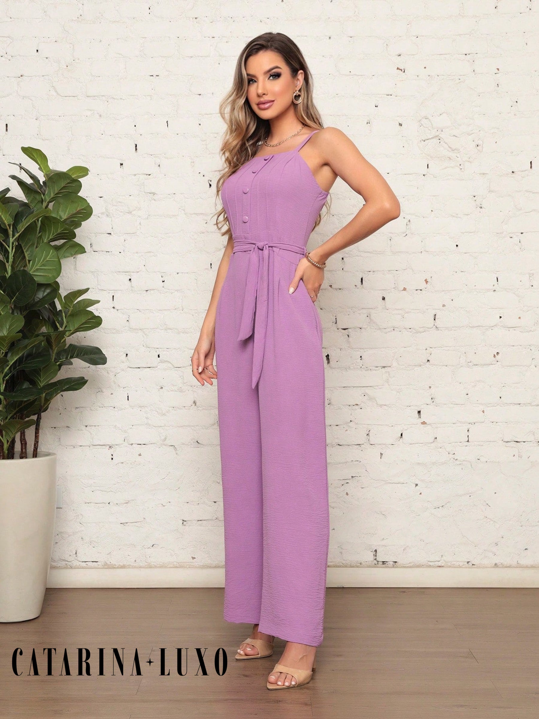 Macacão Longo Plissado De Alçinha Luana Feminino