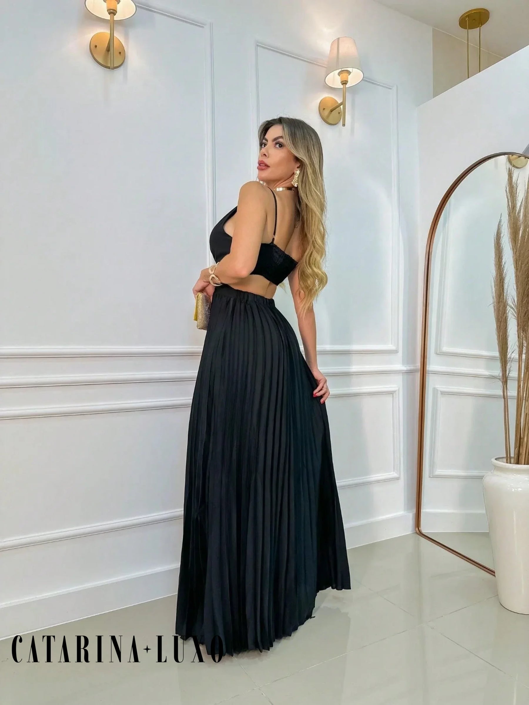 Vestido Alça Fina Plissado Helena