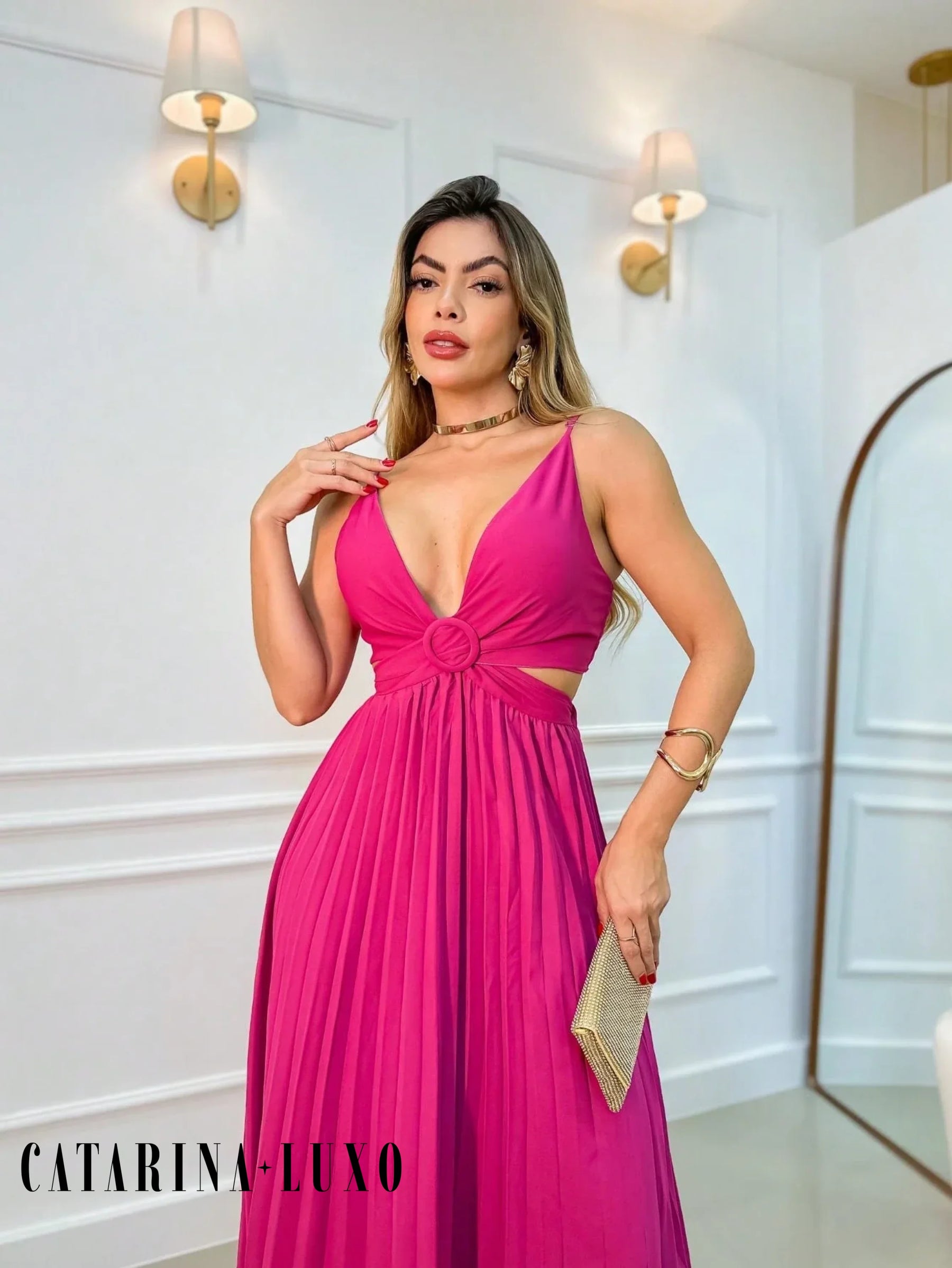 Vestido Alça Fina Plissado Helena