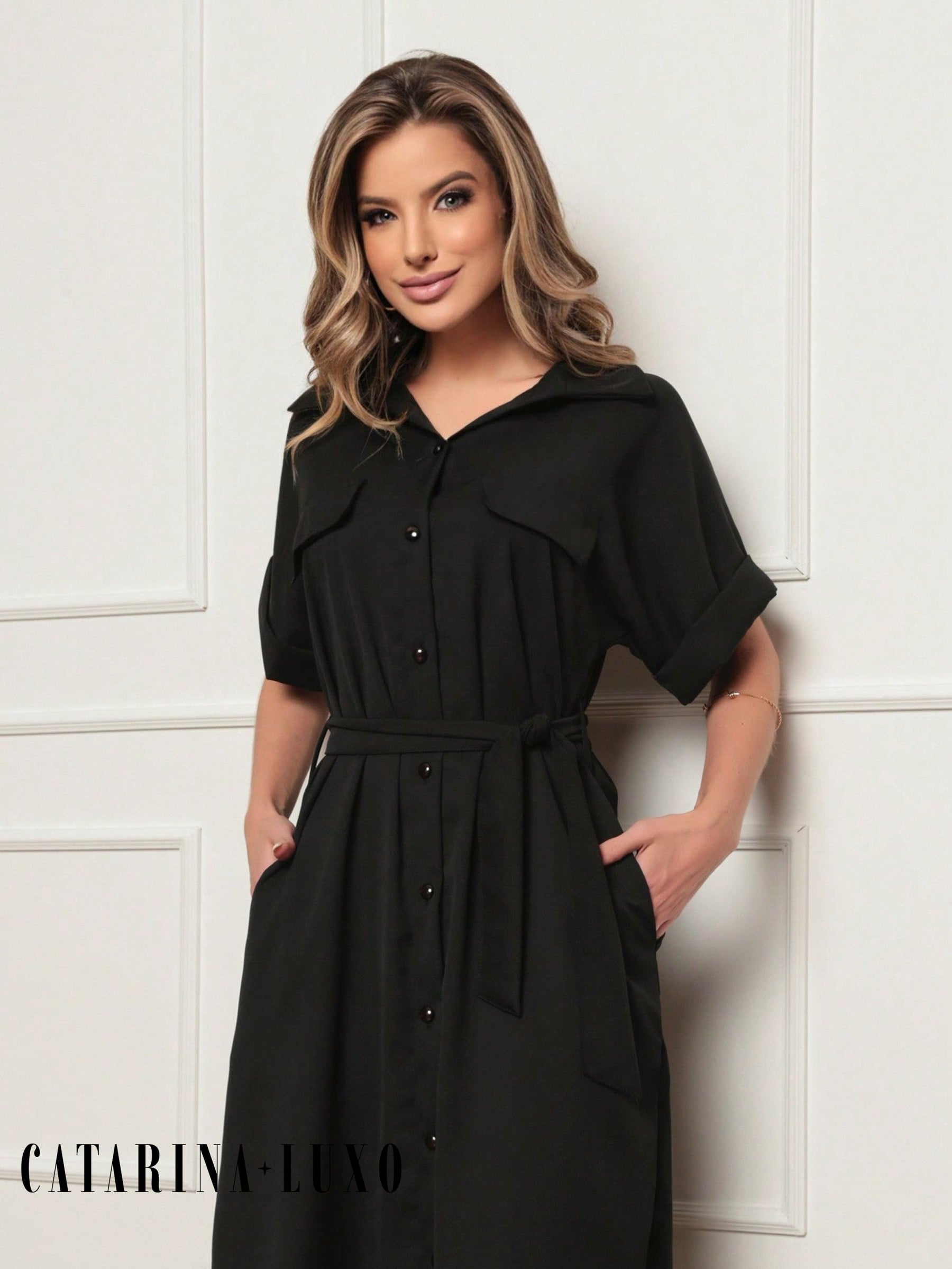 Vestido Chemise Botões E Cinto