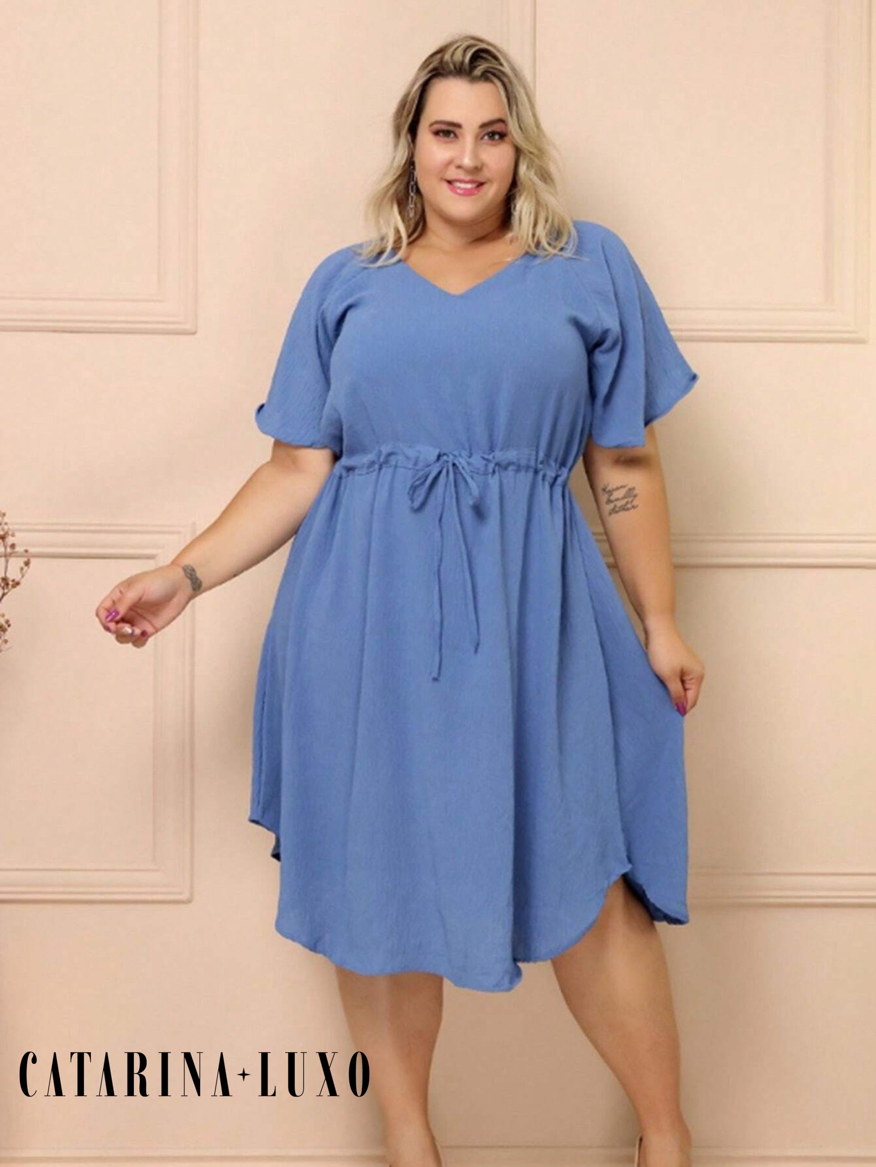 Vestido Com Manga Esvoaçante E Cinto De Amarração Bárbara