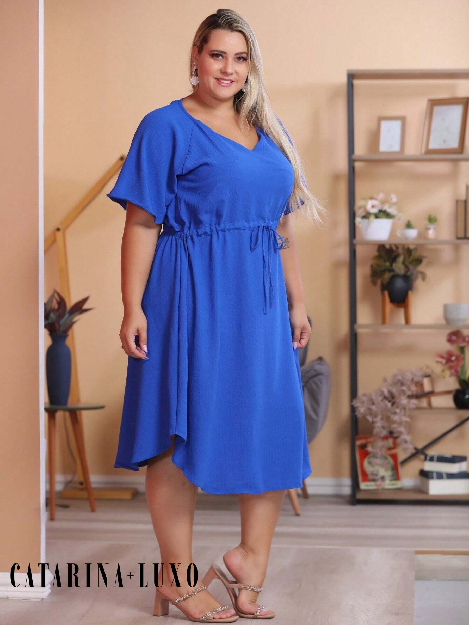 Vestido Com Manga Esvoaçante E Cinto De Amarração Bárbara