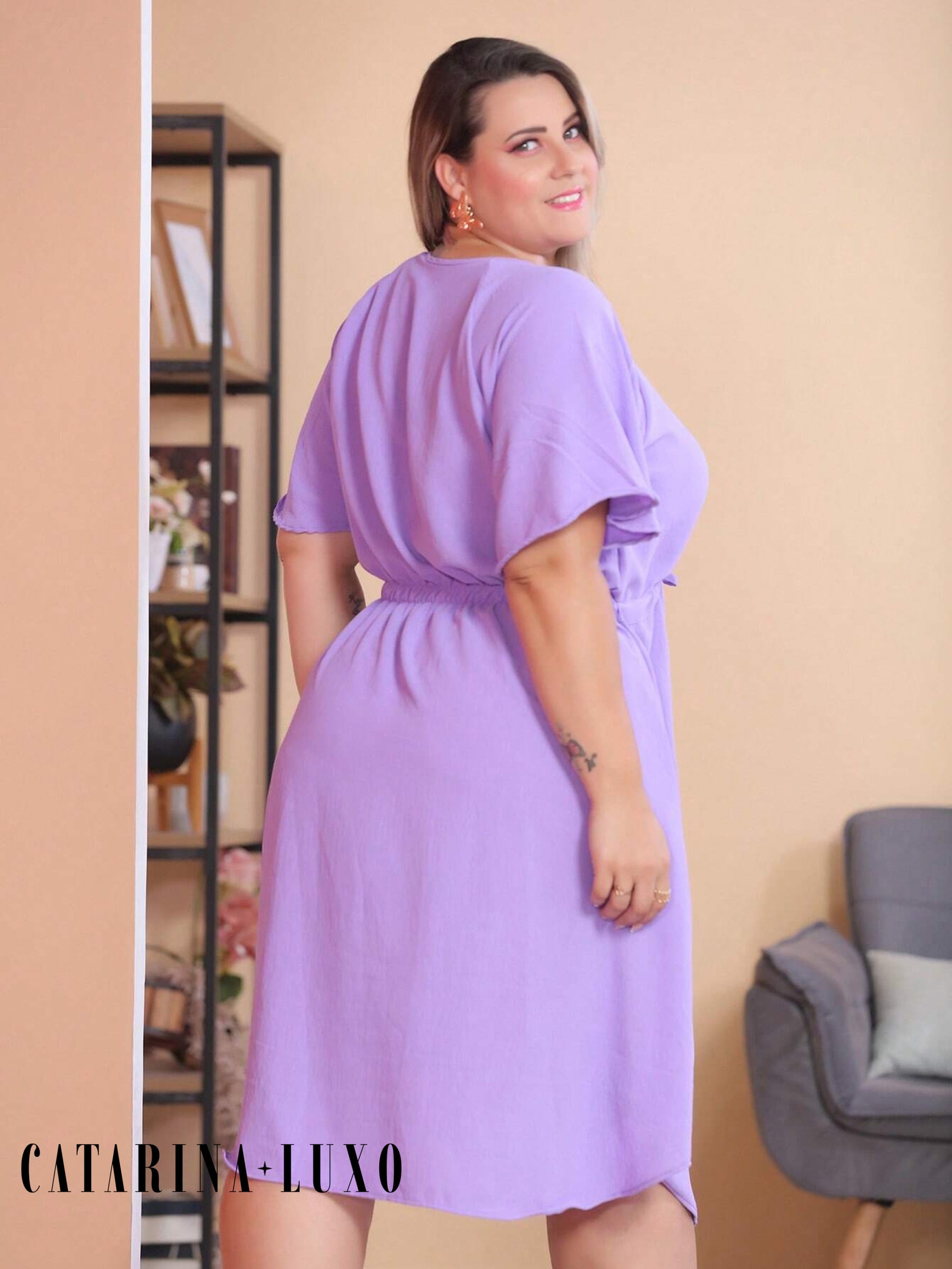 Vestido Com Manga Esvoaçante E Cinto De Amarração Bárbara