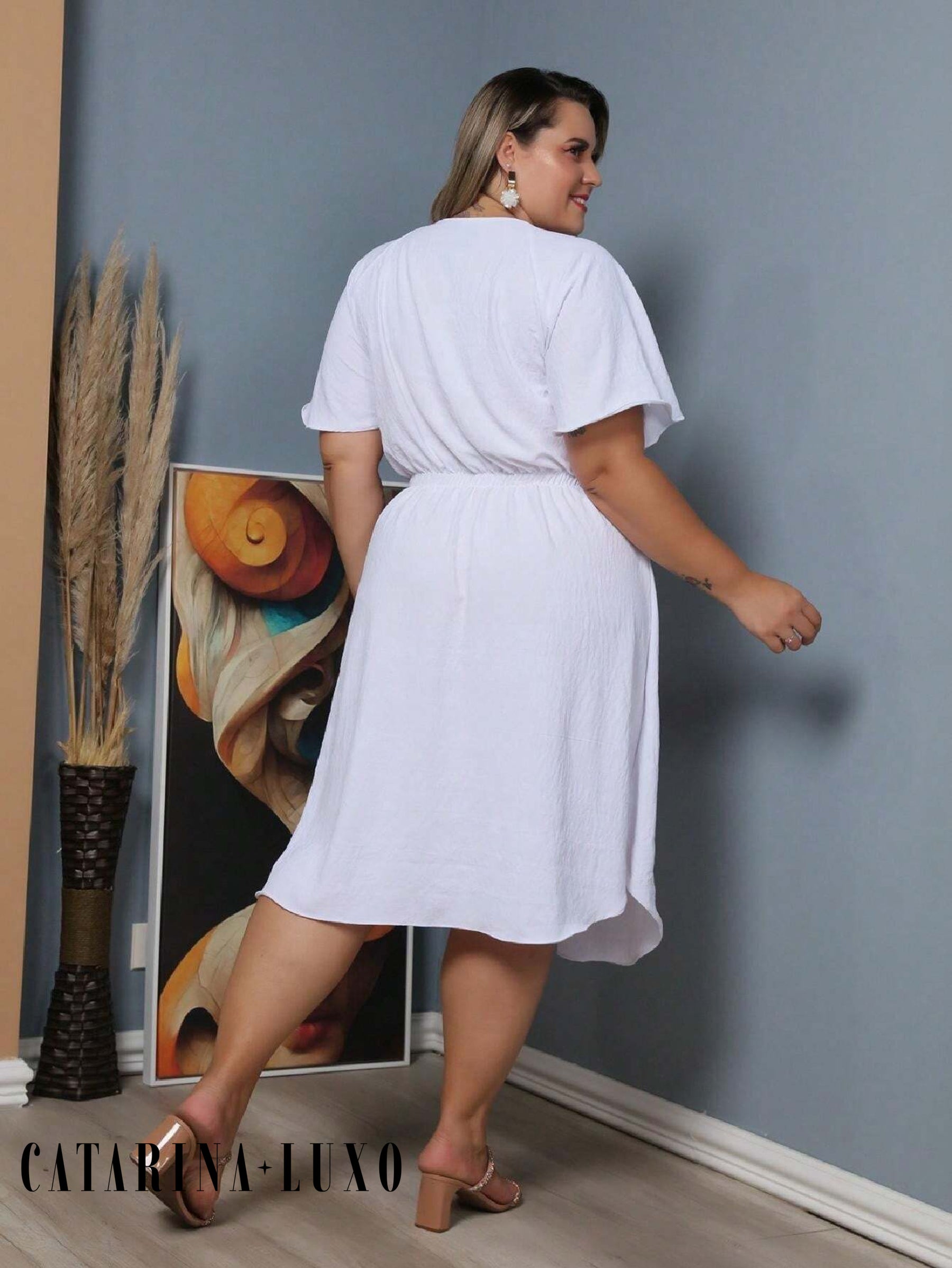 Vestido Com Manga Esvoaçante E Cinto De Amarração Bárbara