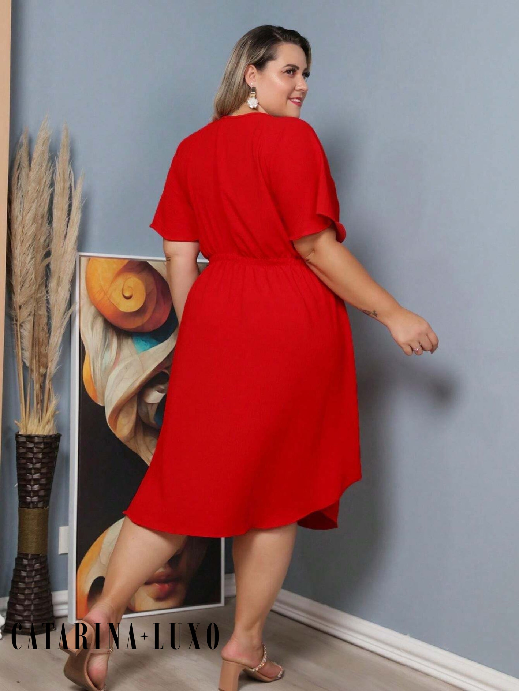 Vestido Com Manga Esvoaçante E Cinto De Amarração Bárbara
