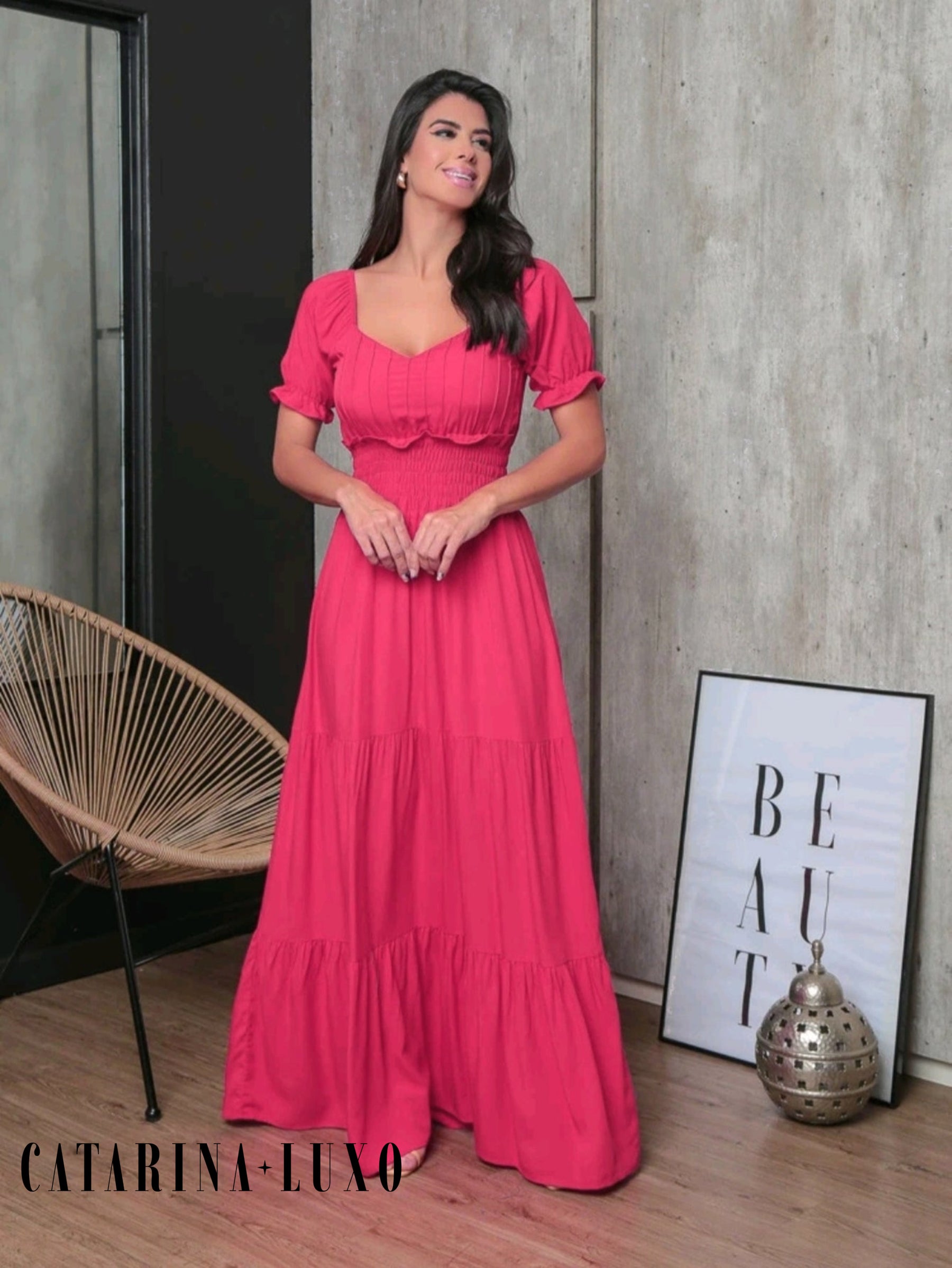 Vestido Longo Com Manga Bufante Emily Vestidos Maxi Femininos