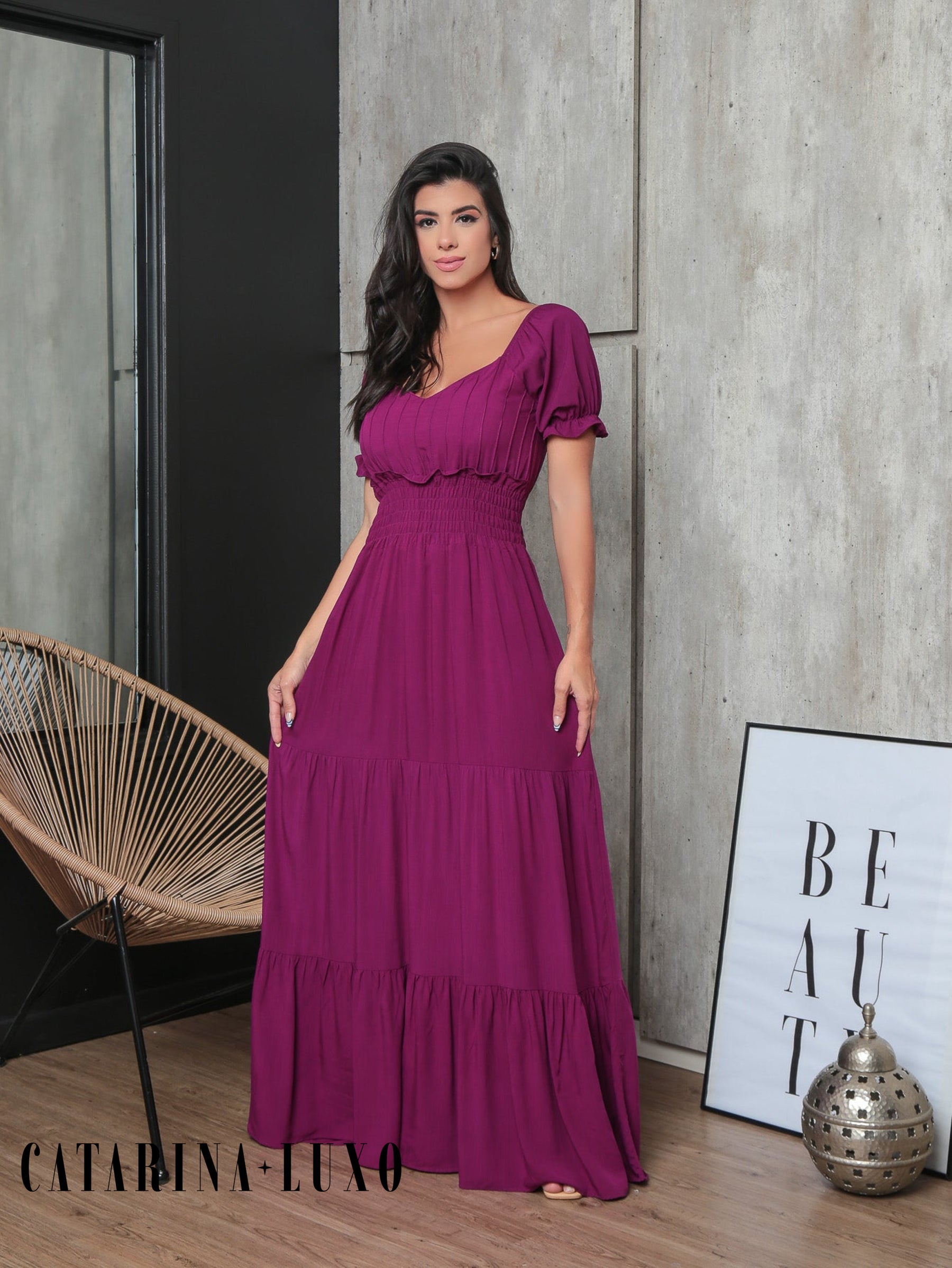 Vestido Longo Com Manga Bufante Emily Vestidos Maxi Femininos