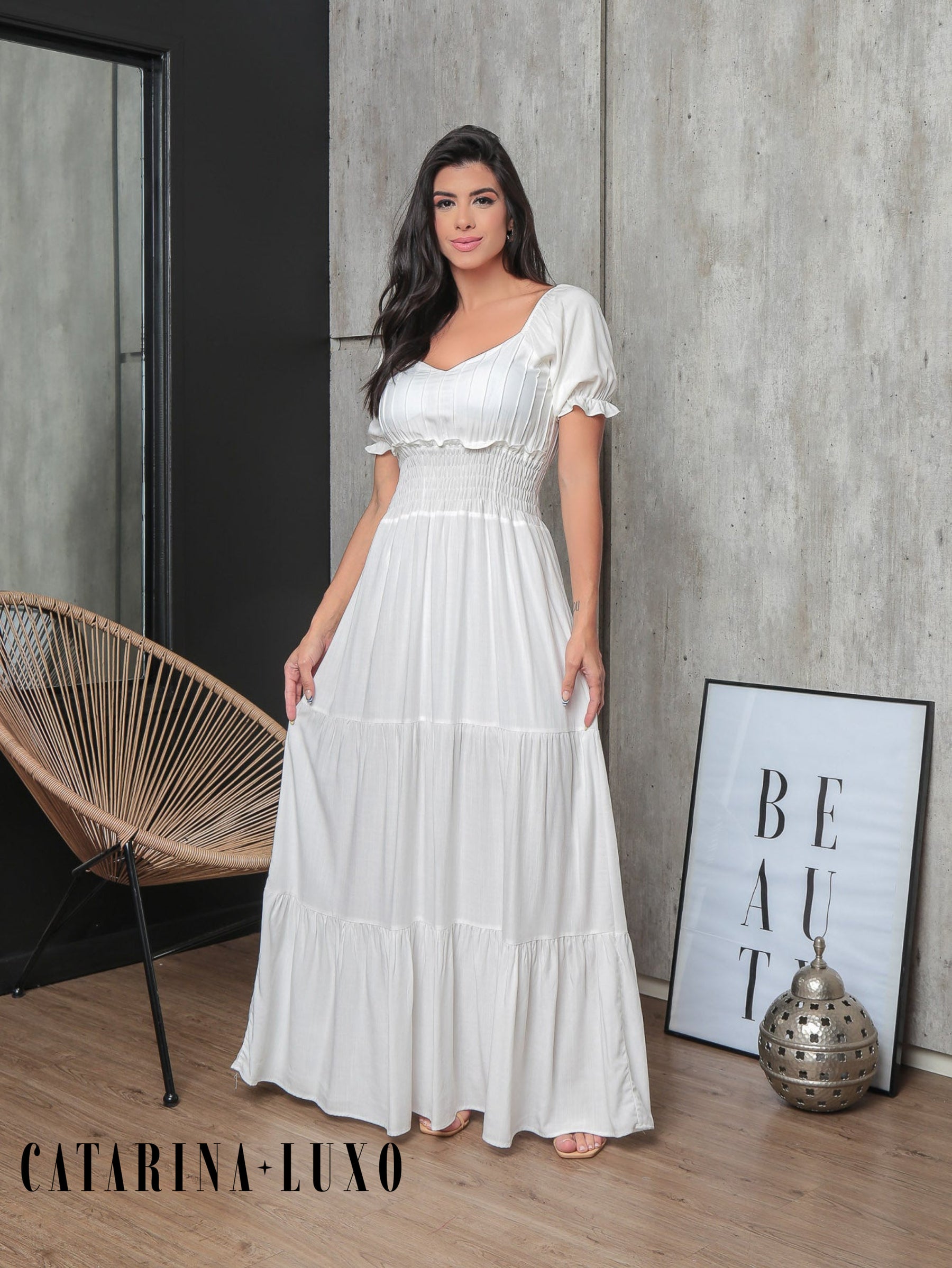 Vestido Longo Com Manga Bufante Emily Vestidos Maxi Femininos