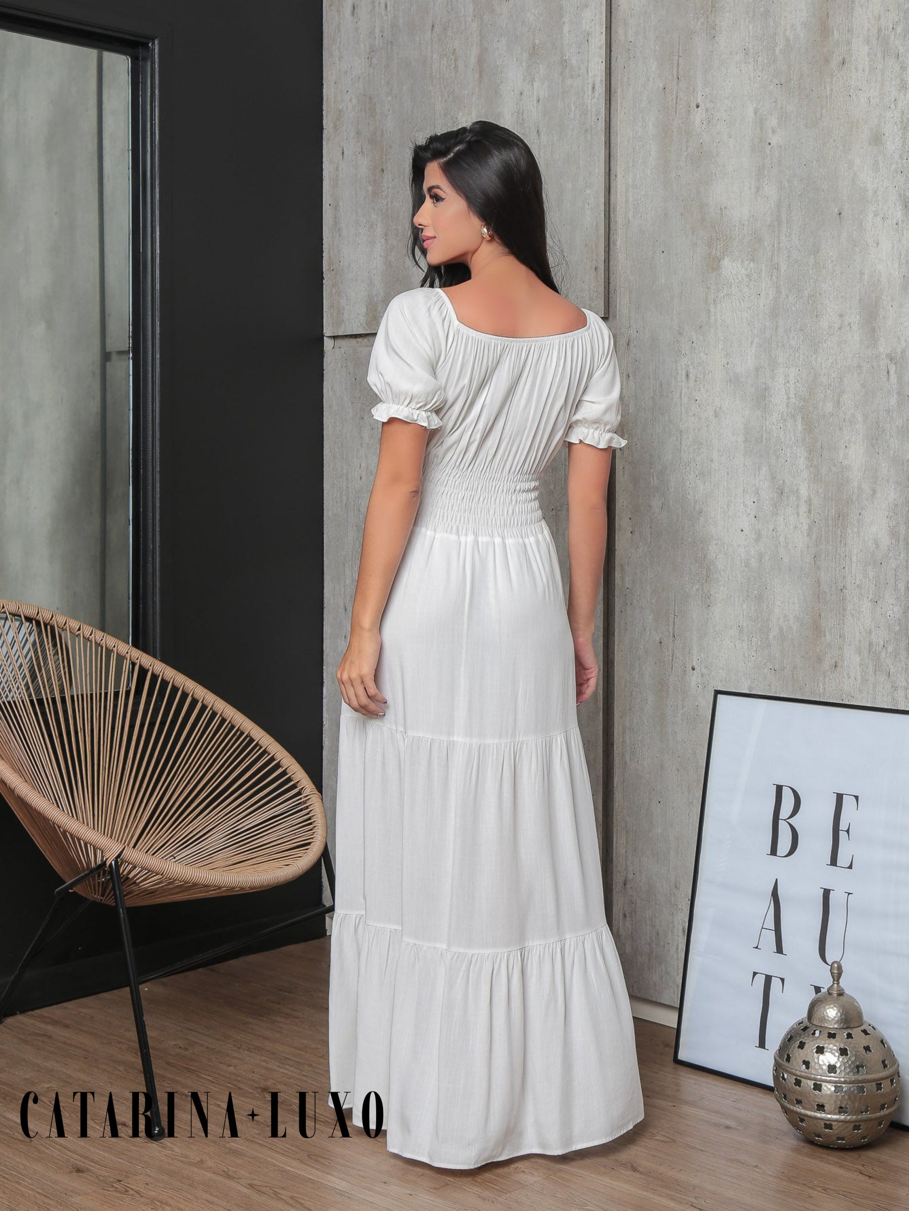 Vestido Longo Com Manga Bufante Emily Vestidos Maxi Femininos