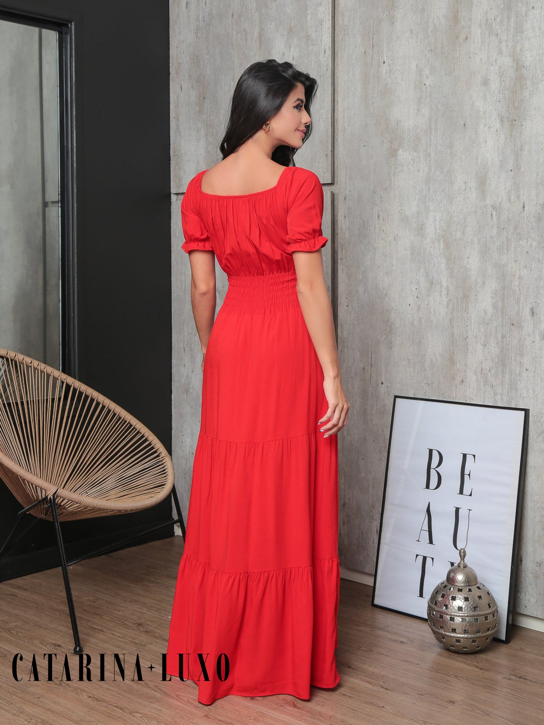 Vestido Longo Com Manga Bufante Emily Vestidos Maxi Femininos