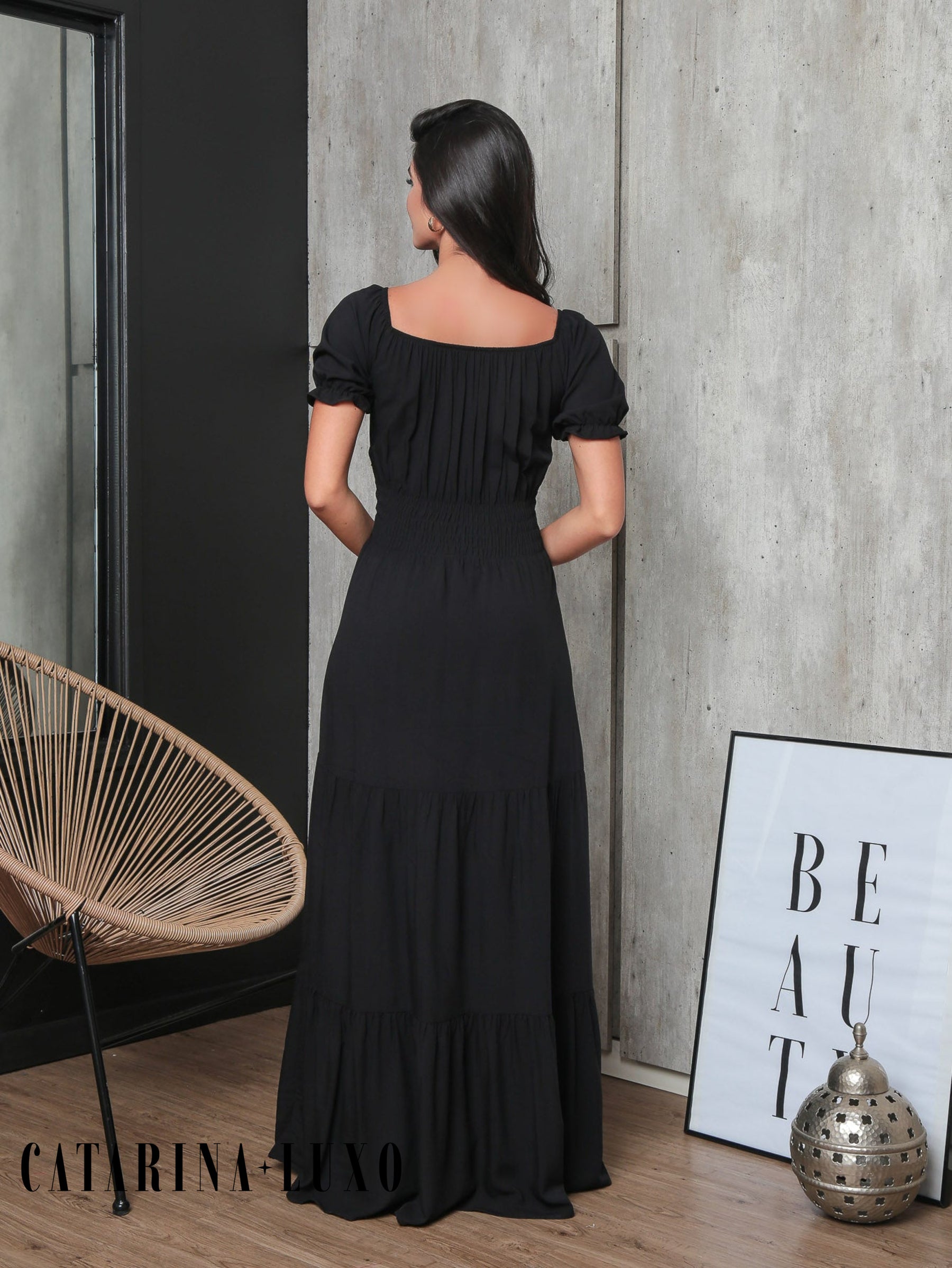 Vestido Longo Com Manga Bufante Emily Vestidos Maxi Femininos