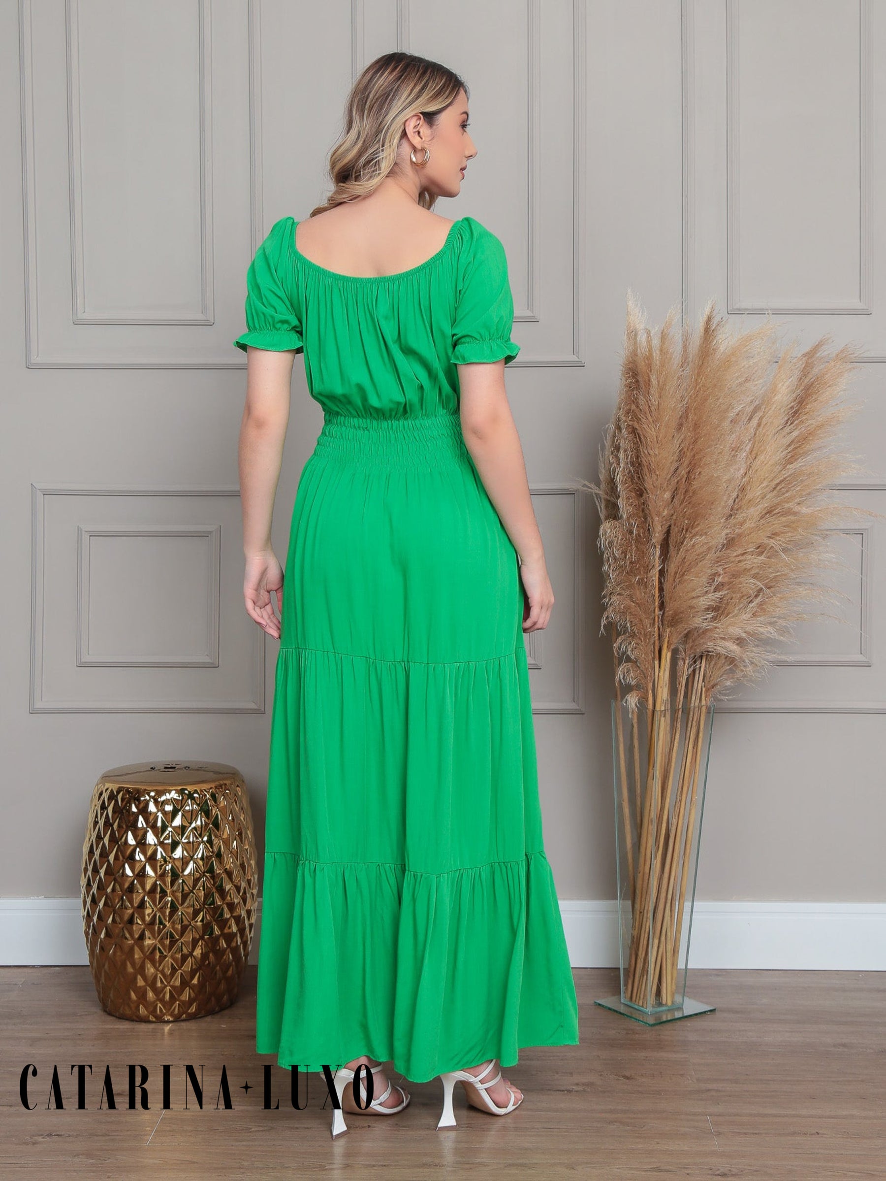 Vestido Longo Com Manga Bufante Emily Vestidos Maxi Femininos