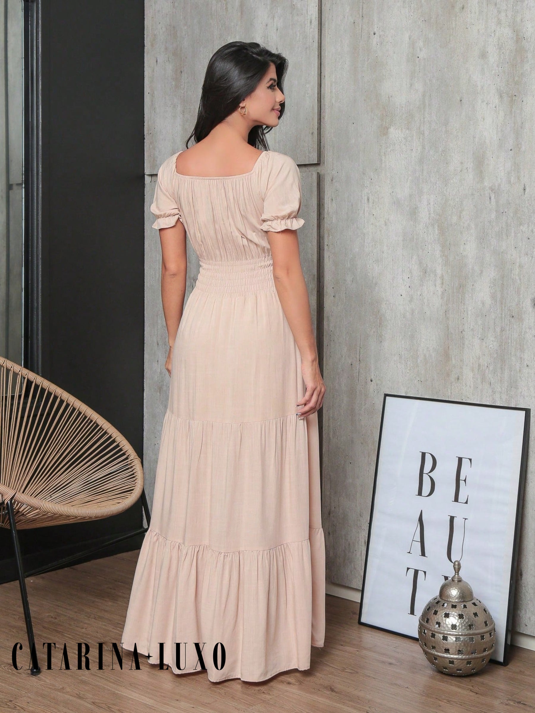 Vestido Longo Com Manga Bufante Emily Vestidos Maxi Femininos