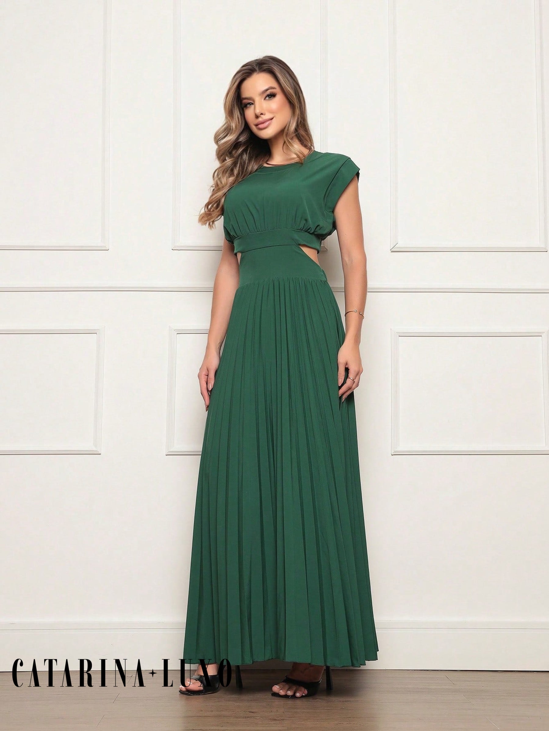 Vestido Longo Crepinho Acinturado Poliana Verde Escuro / P Vestidos Longos Femininos