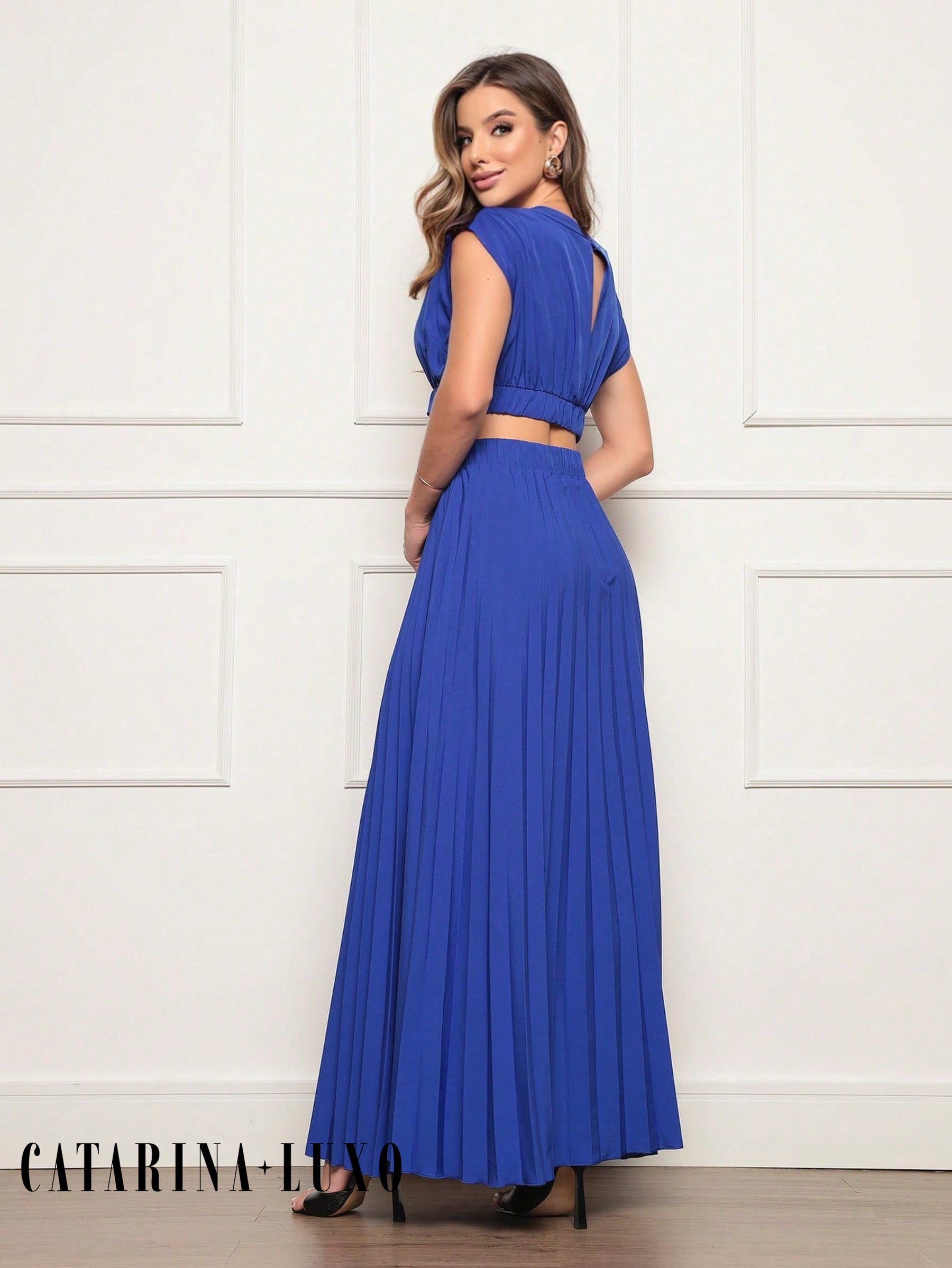 Vestido Longo Crepinho Acinturado Poliana Vestidos Longos Femininos