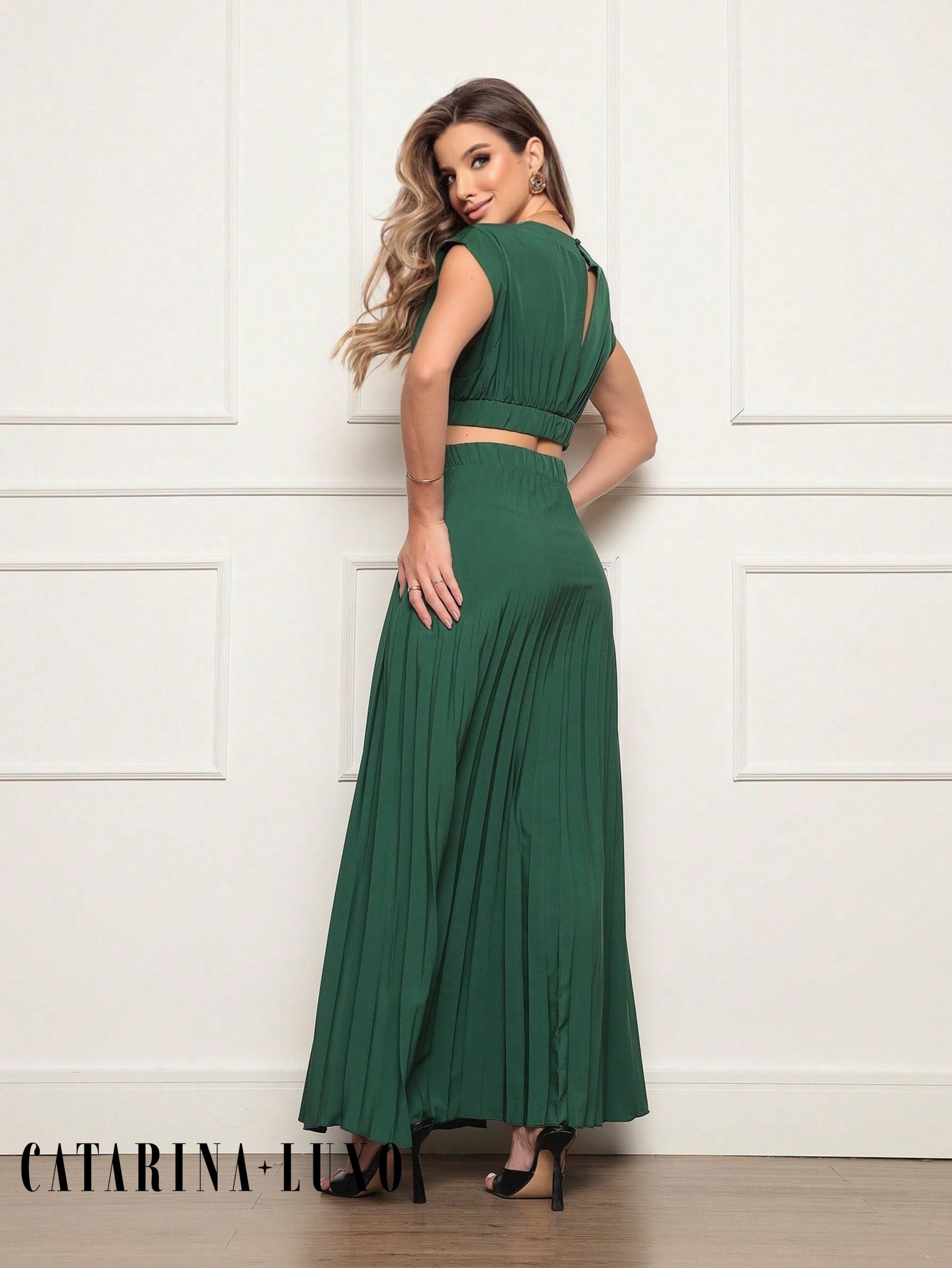 Vestido Longo Crepinho Acinturado Poliana Vestidos Longos Femininos