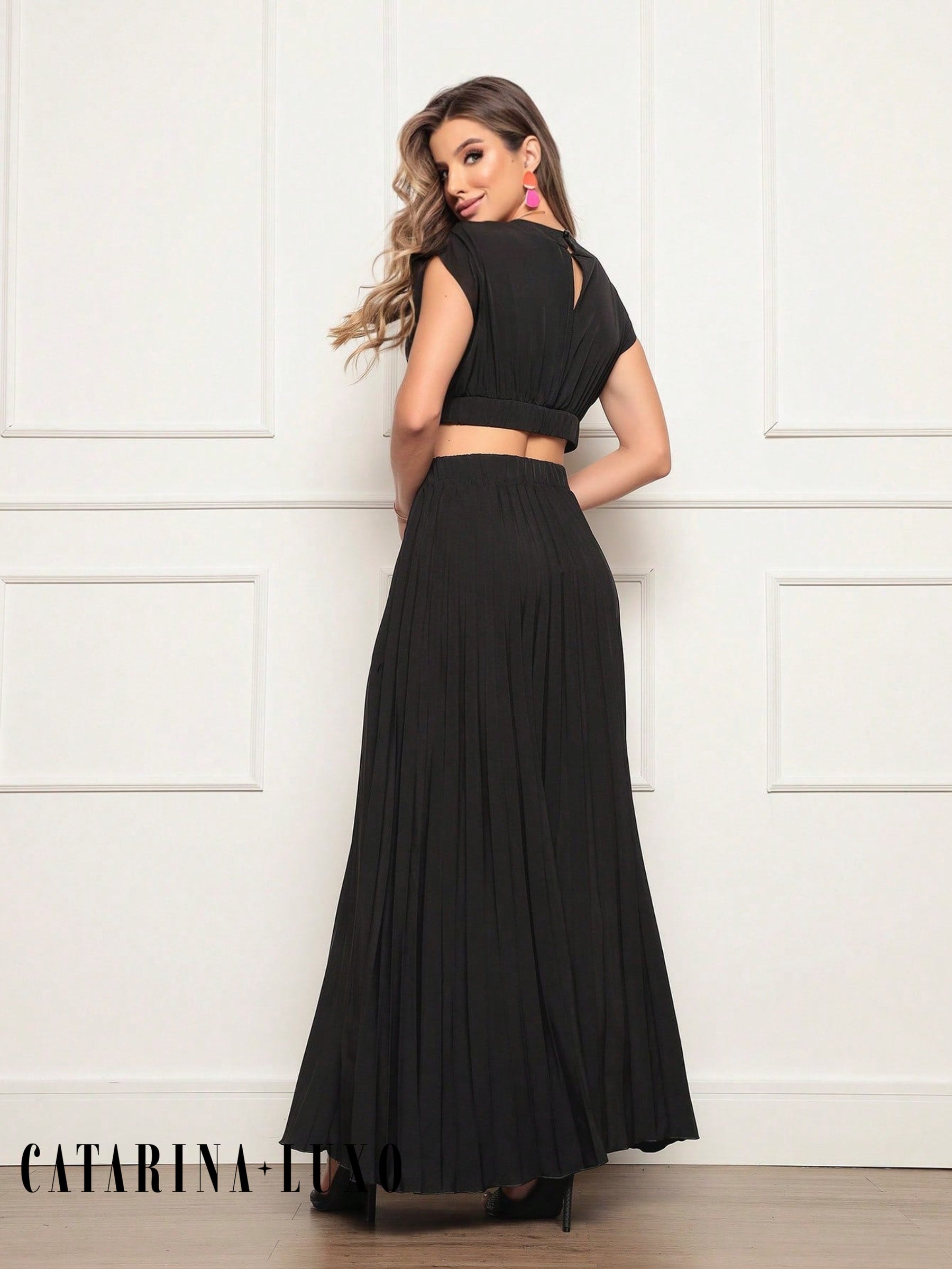 Vestido Longo Crepinho Acinturado Poliana Vestidos Longos Femininos