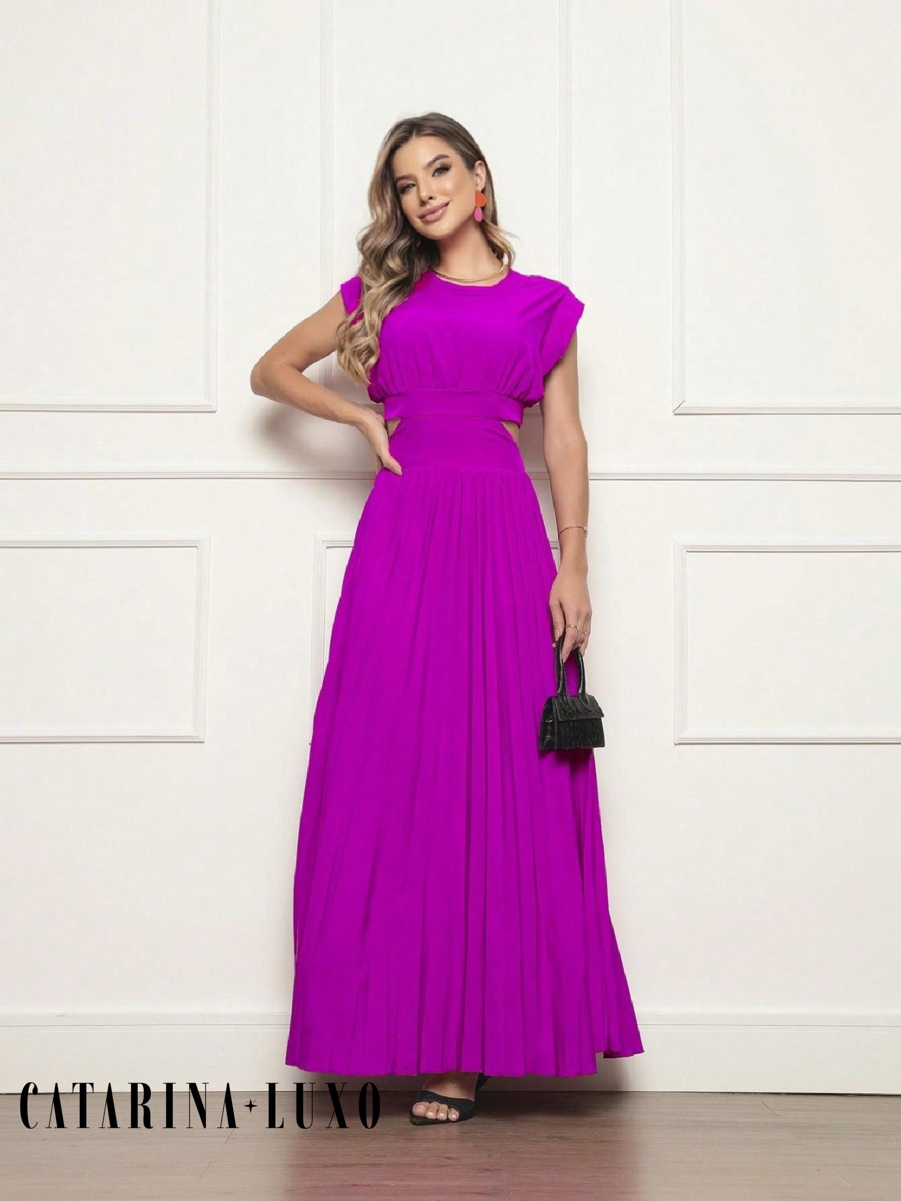 Vestido Longo Crepinho Acinturado Poliana Vestidos Longos Femininos