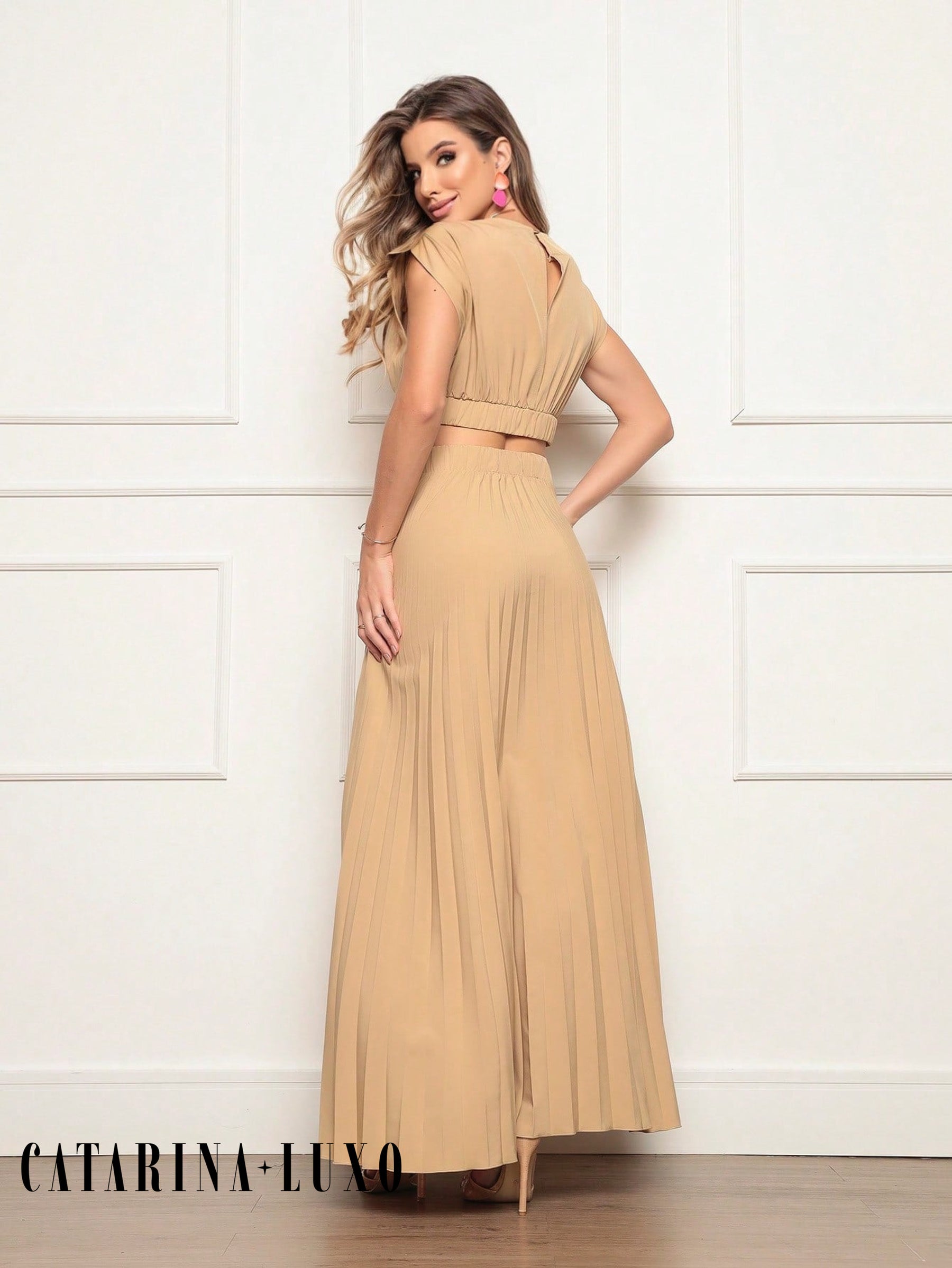 Vestido Longo Crepinho Acinturado Poliana Vestidos Longos Femininos