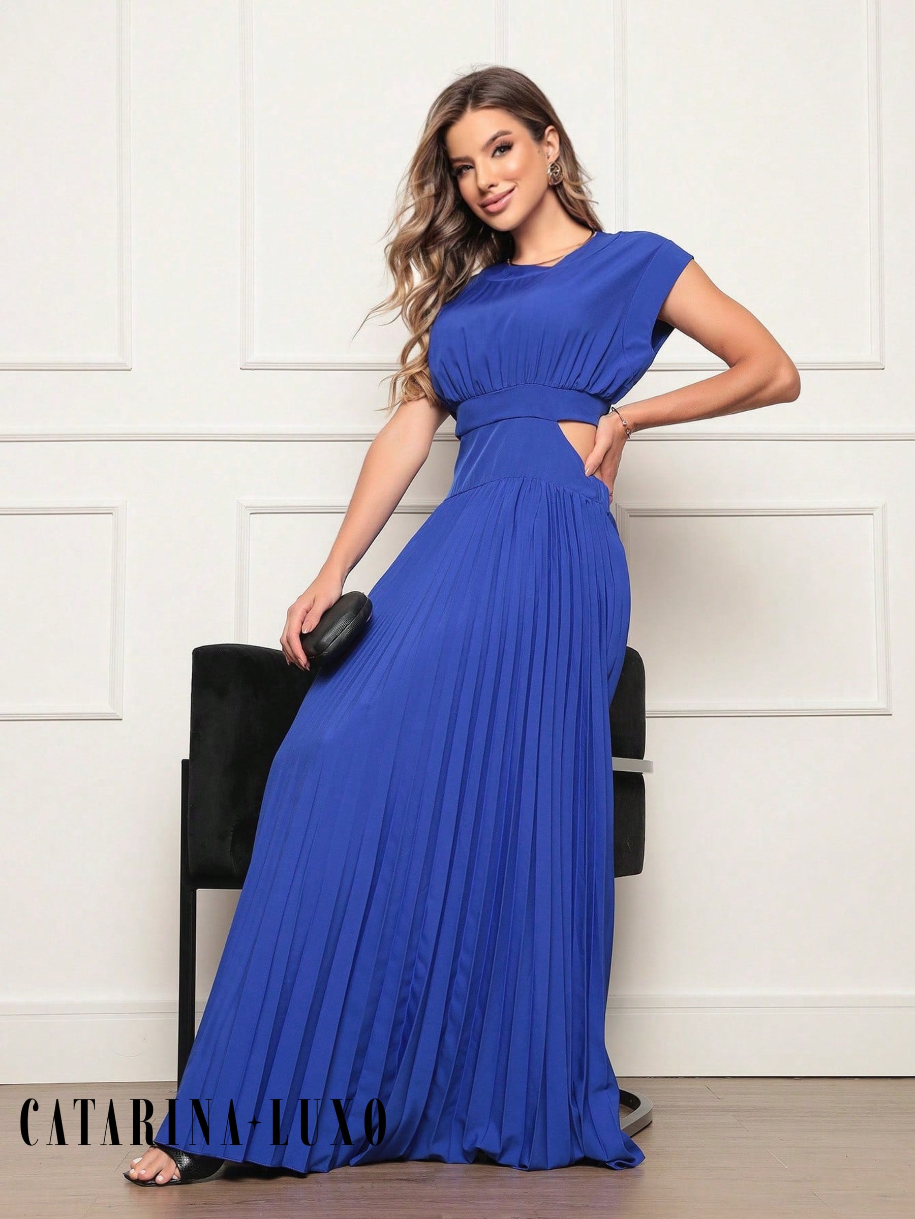 Vestido Longo Crepinho Acinturado Poliana Vestidos Longos Femininos