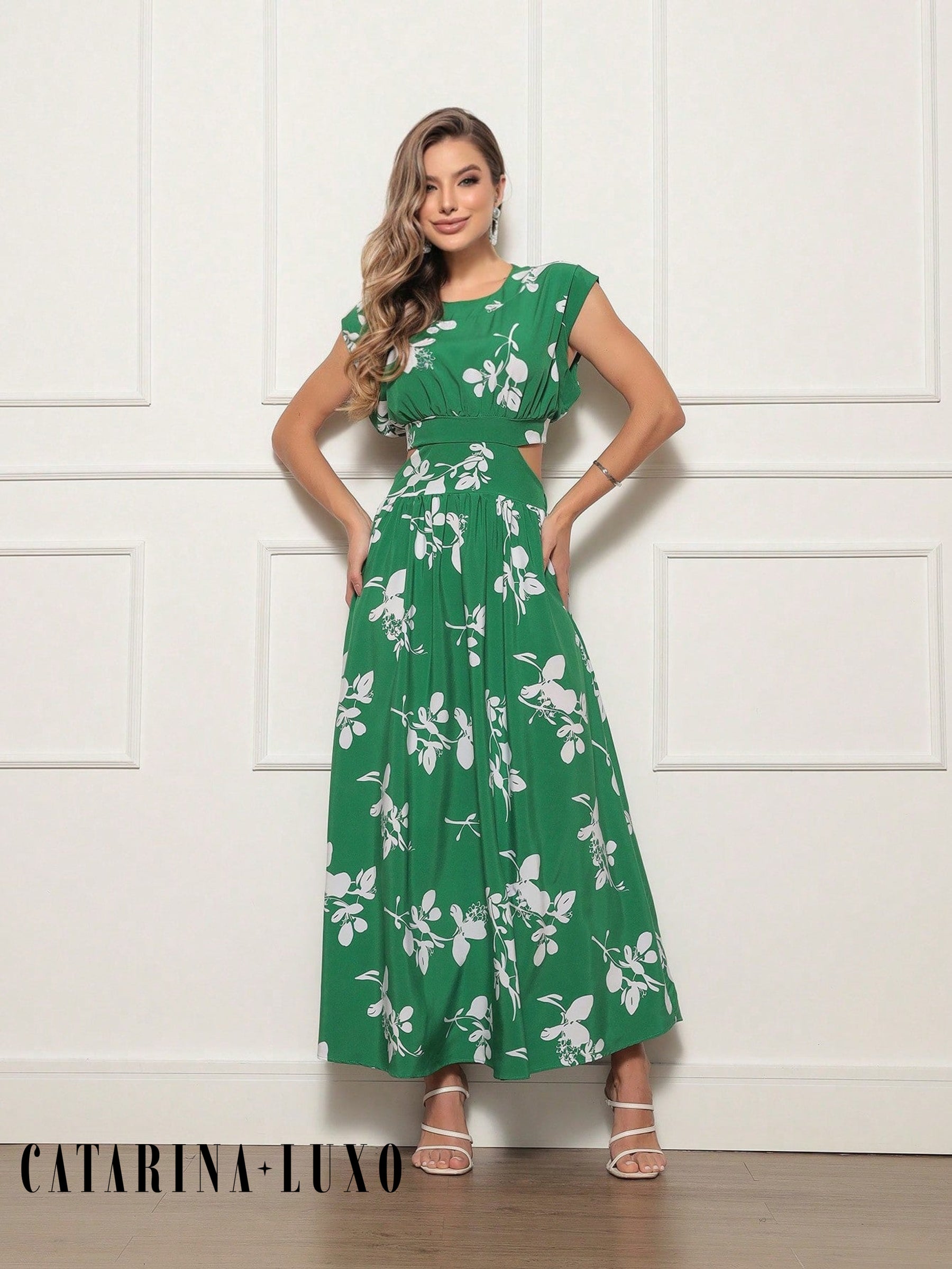 Vestido Longo Floral Luxo Milena Verde / P Vestidos Longos Femininos