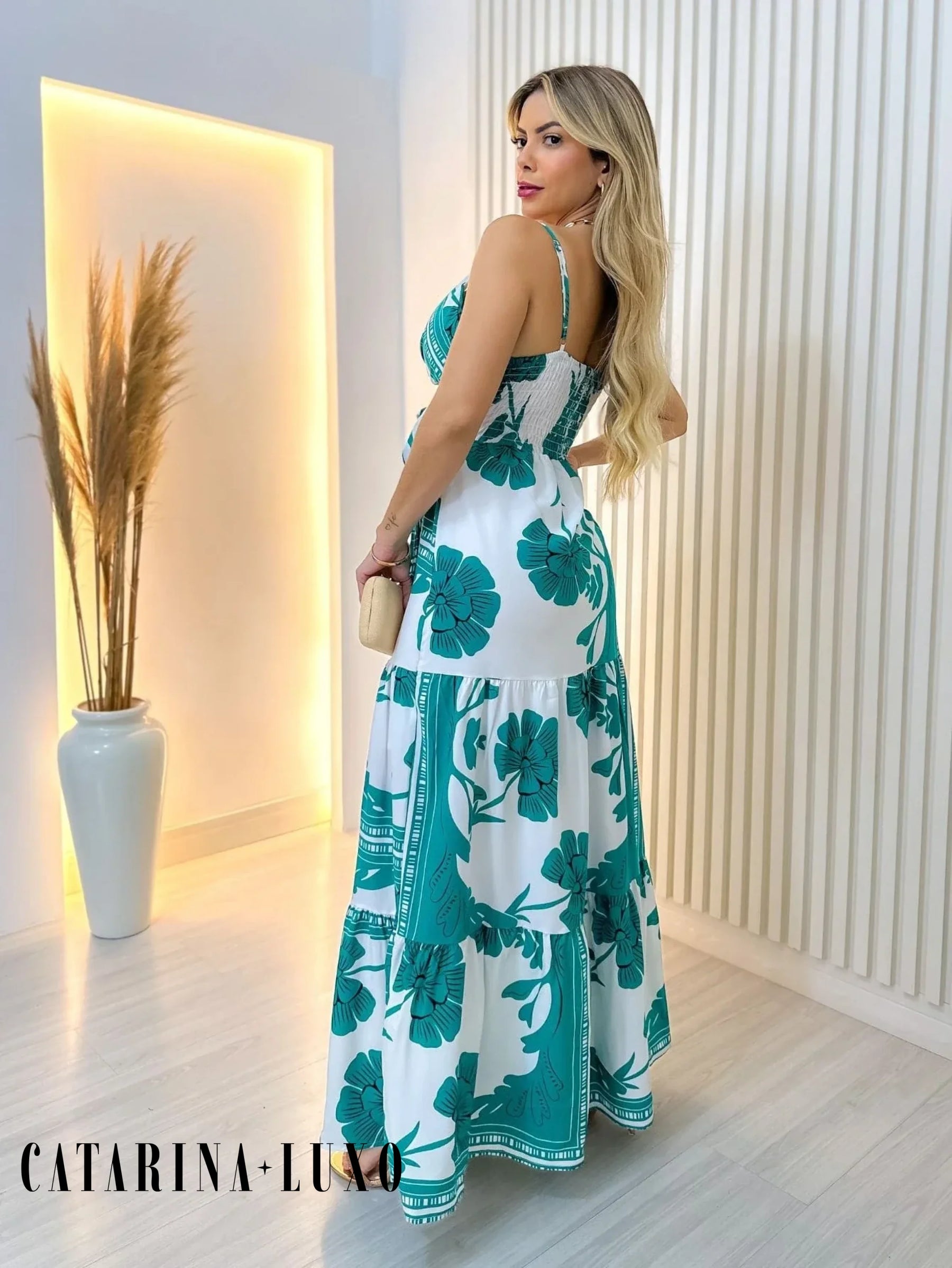 Vestido Longo Florido Alça Fina Elisa