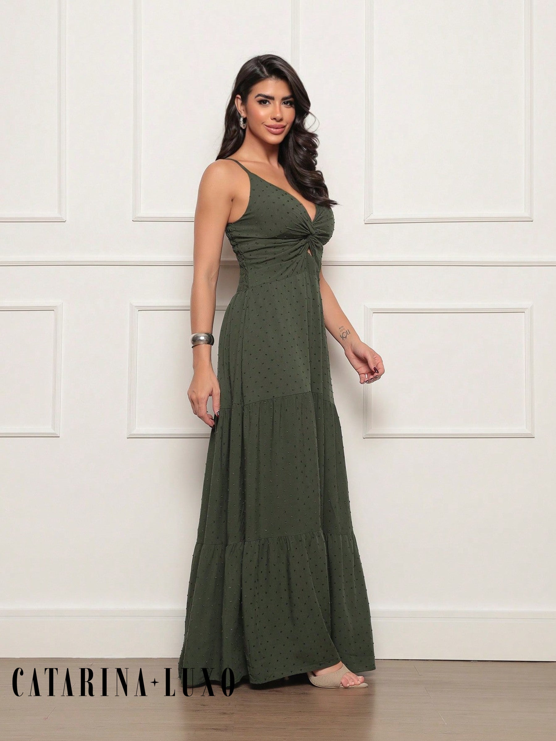 Vestido Longo Pipoca Layla Verde Militar / P Vestidos Maxi Femininos