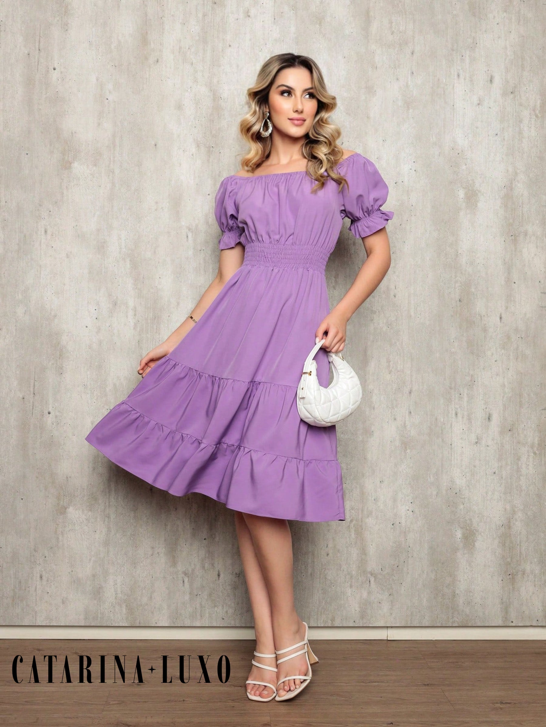 Vestido Midi Curto Larissa Lavanda / P Vestidos Midi Femininos