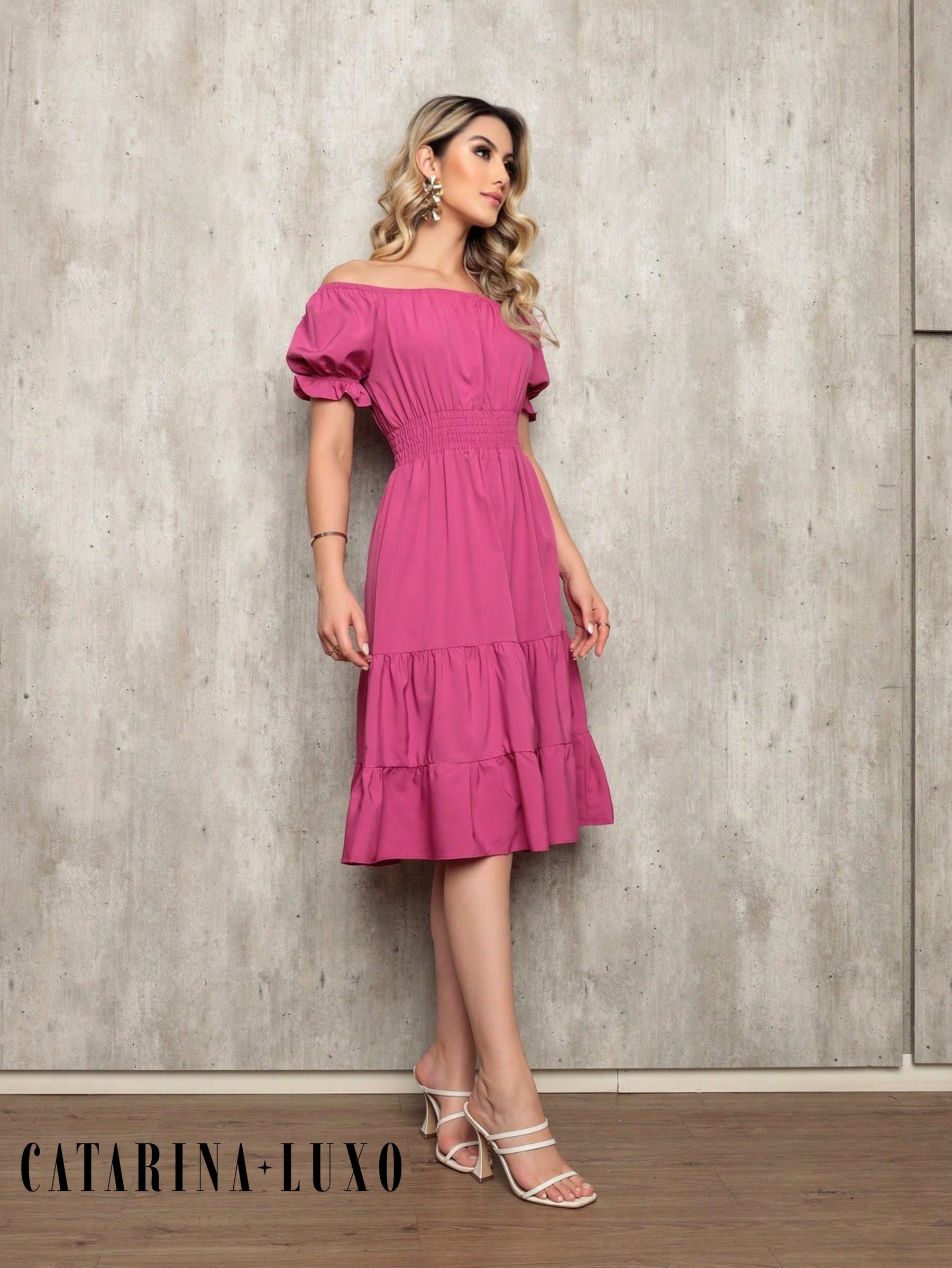 Vestido Midi Curto Larissa Pink / P Vestidos Midi Femininos