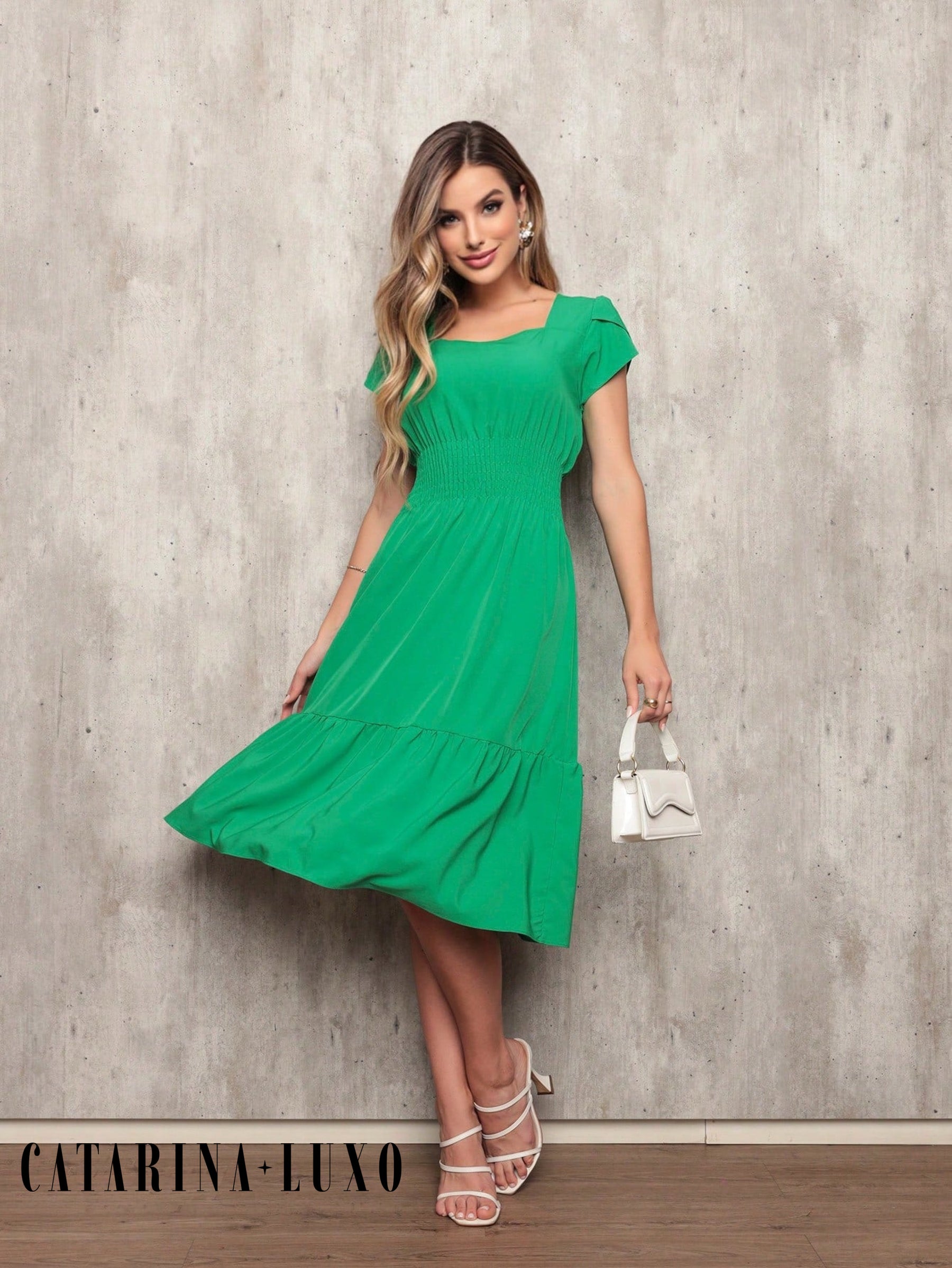 Vestido Plissado Caimento Solto Milena Verde / P Vestidos Midi Femininos