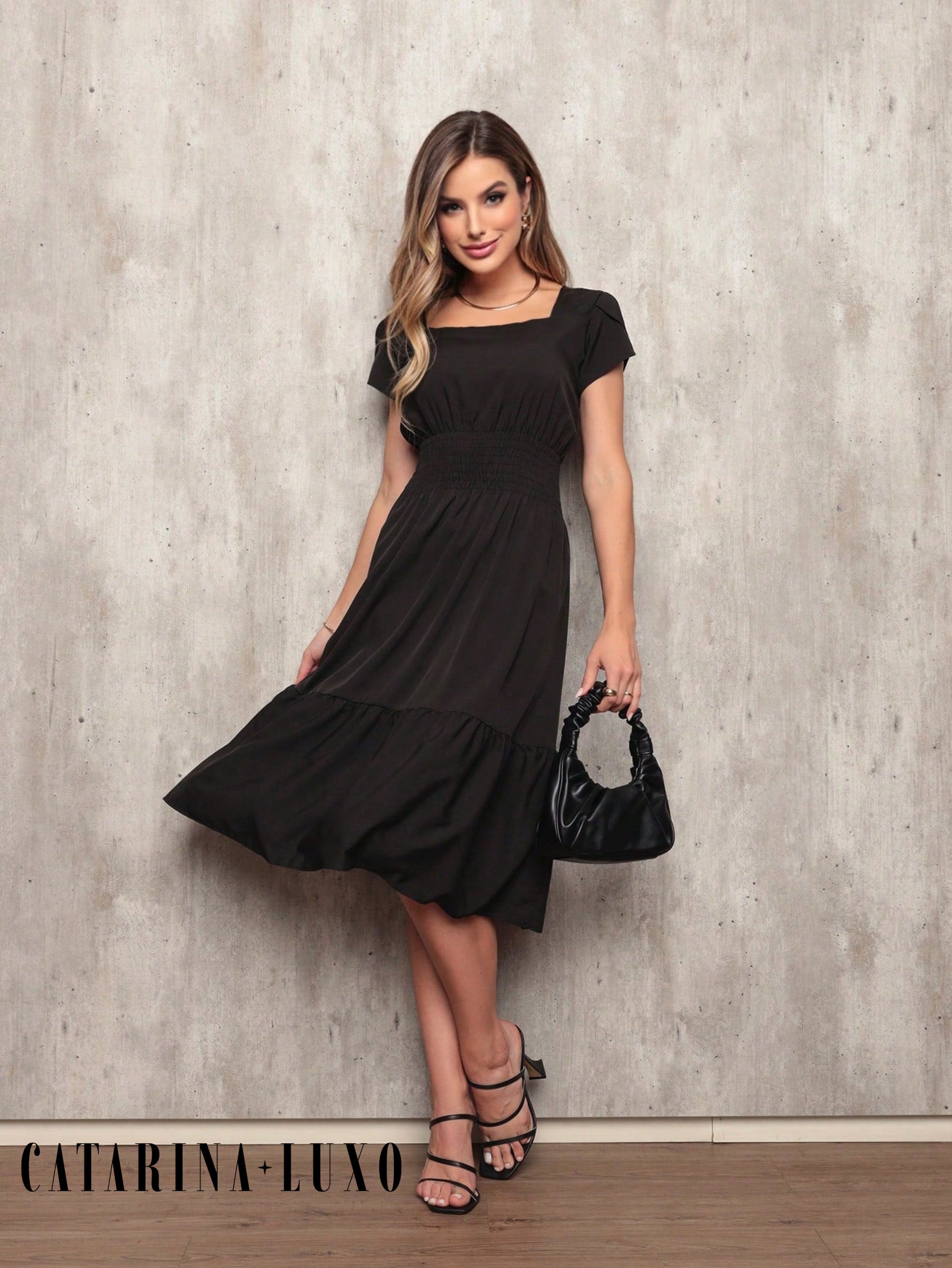 Vestido Plissado Caimento Solto Milena Vestidos Midi Femininos