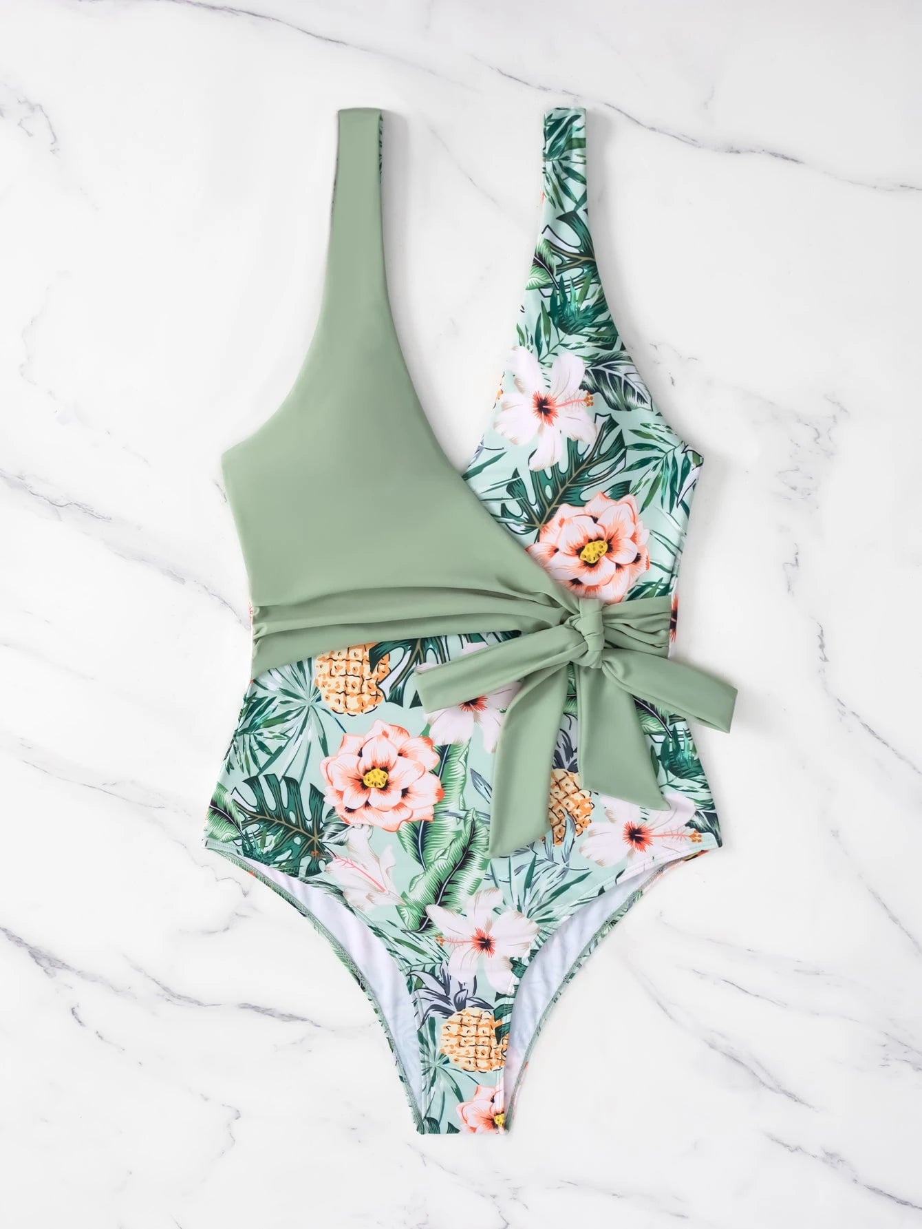 SHEIN Swim Maiô de Peça Única com Alça Destacável, Estampa Aleatória de Verão