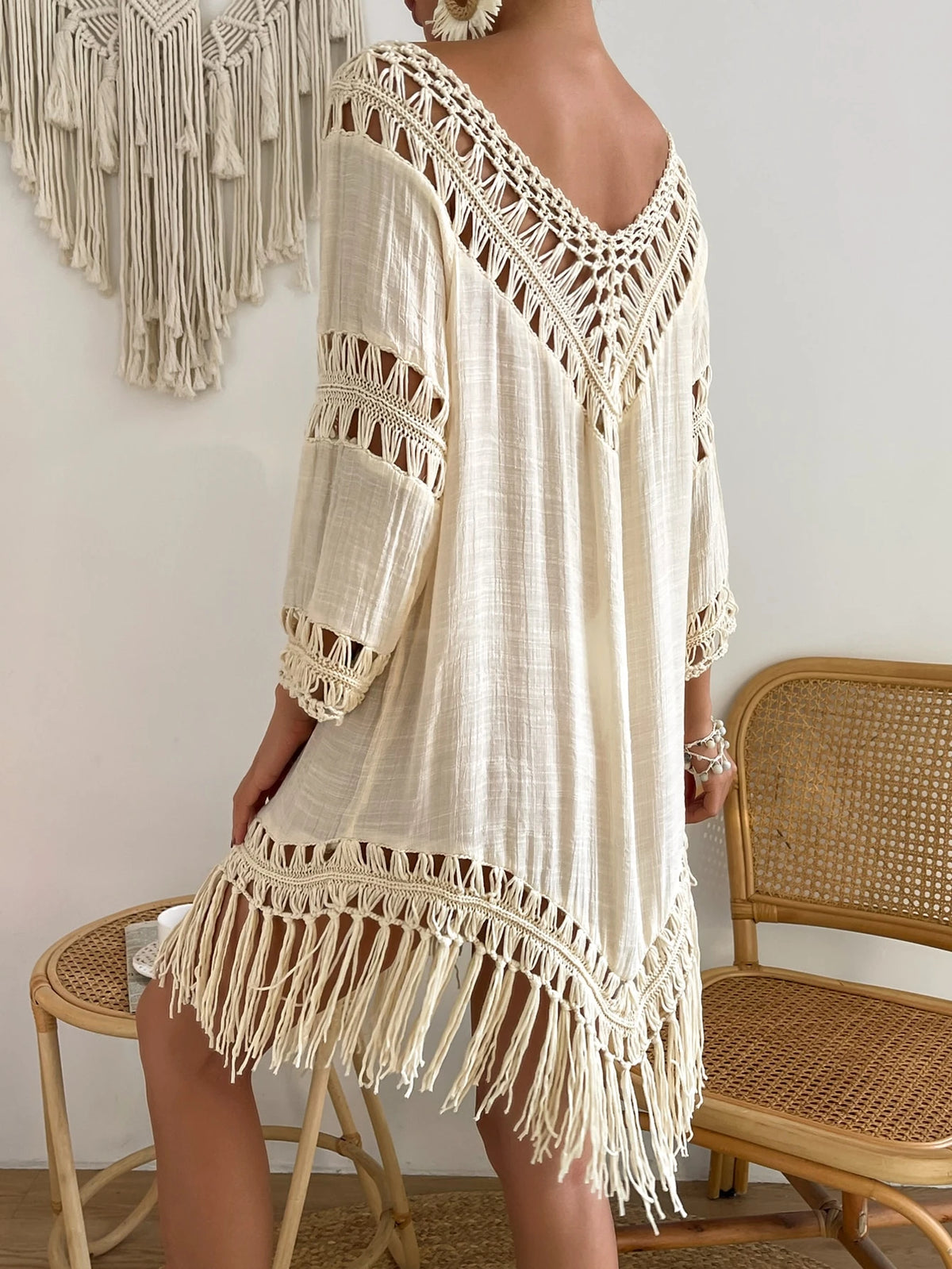 Swim Vcay Capa Tricotada Vazada Feminina, Moda Simples Casual para Férias