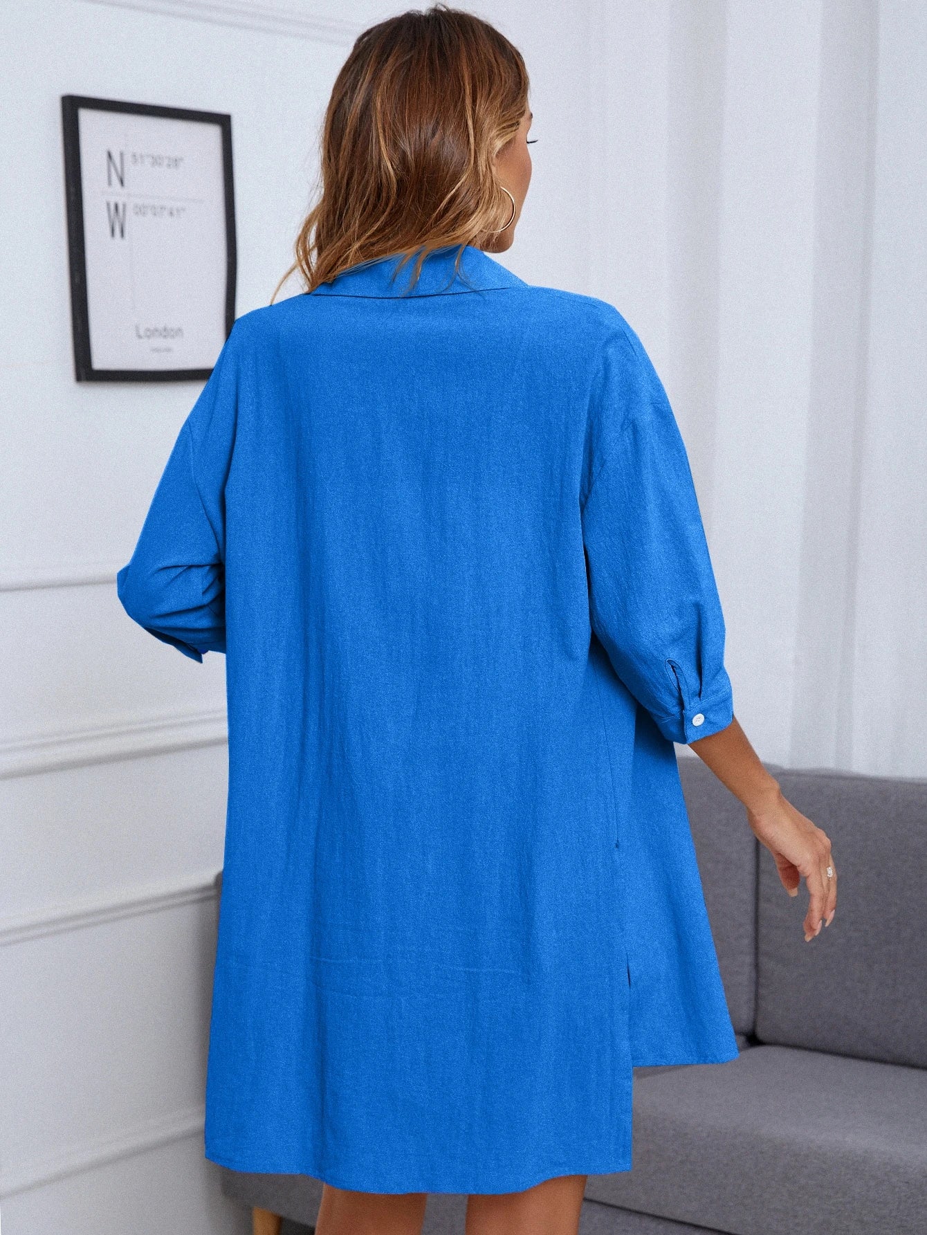 INAWLY Blusa com Bermudas Abotoar Bainha alta baixa