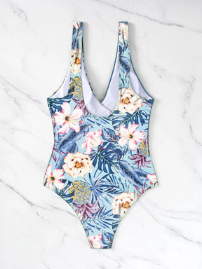 SHEIN Swim Maiô de Peça Única com Alça Destacável, Estampa Aleatória de Verão