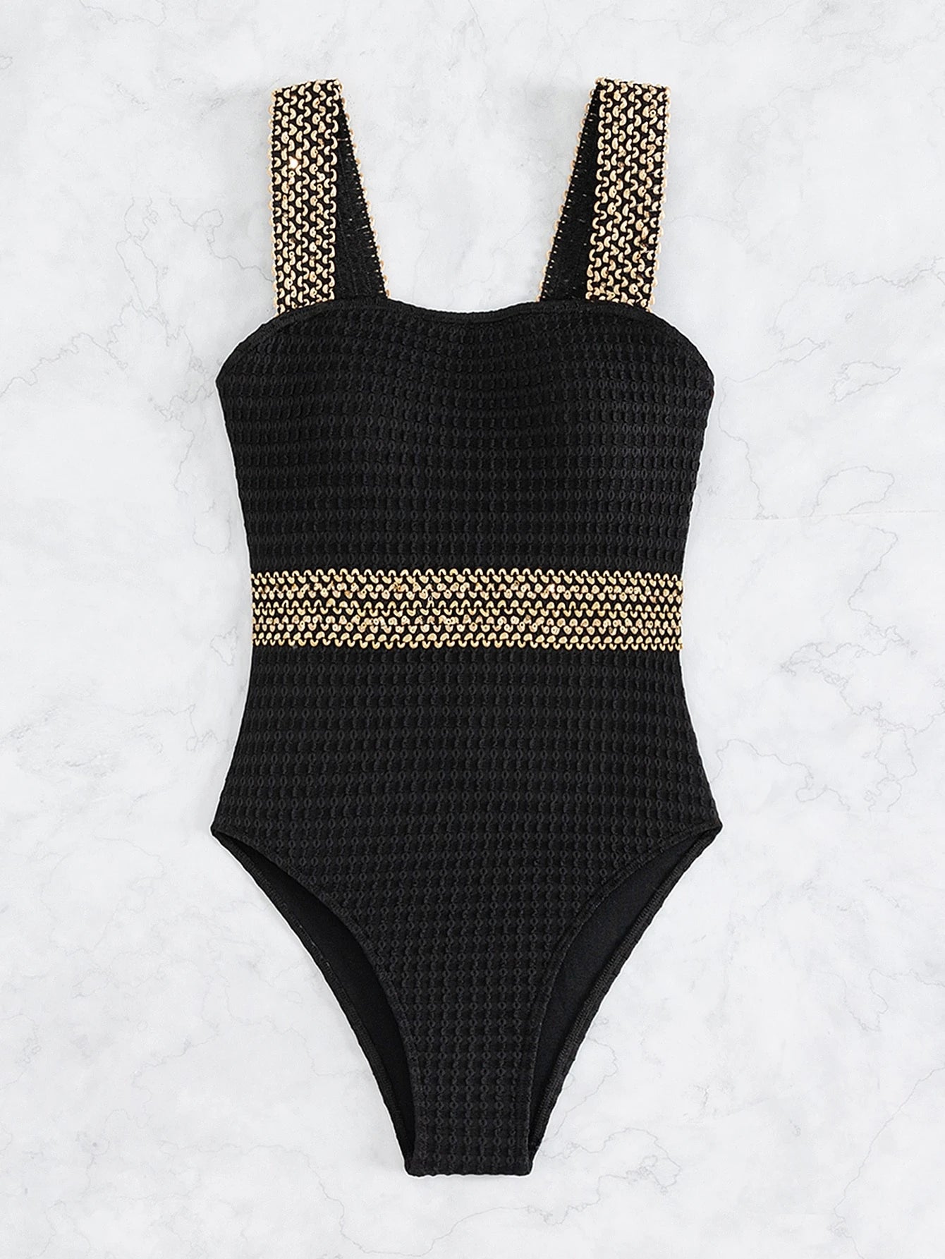 SHEIN Swim Fato de banho de uma peça lantejoula de contraste sem fio