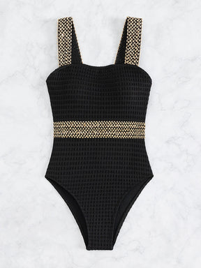 SHEIN Swim Fato de banho de uma peça lantejoula de contraste sem fio