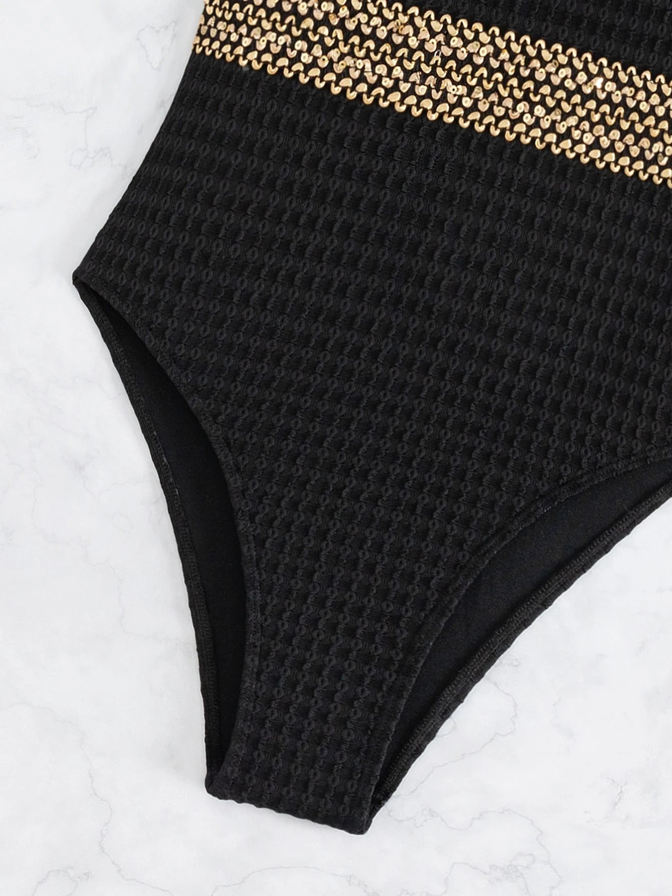 SHEIN Swim Fato de banho de uma peça lantejoula de contraste sem fio