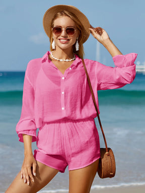 SHEIN Swim Sólido Botão Frontal Conjunto De Cobertura