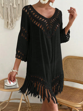 Swim Vcay Capa Tricotada Vazada Feminina, Moda Simples Casual para Férias