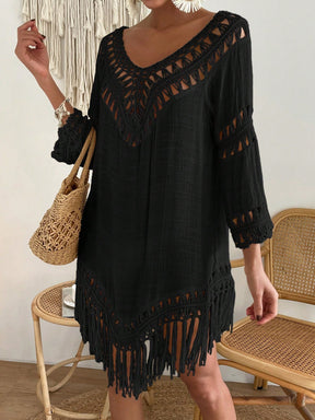 Swim Vcay Capa Tricotada Vazada Feminina, Moda Simples Casual para Férias