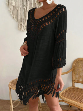 Swim Vcay Capa Tricotada Vazada Feminina, Moda Simples Casual para Férias