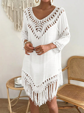 Swim Vcay Capa Tricotada Vazada Feminina, Moda Simples Casual para Férias