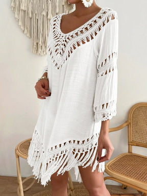 Swim Vcay Capa Tricotada Vazada Feminina, Moda Simples Casual para Férias