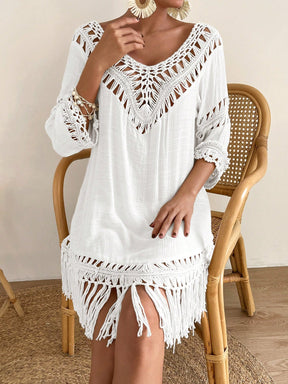 Swim Vcay Capa Tricotada Vazada Feminina, Moda Simples Casual para Férias