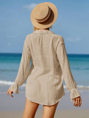 SHEIN Swim Sólido Botão Frontal Conjunto De Cobertura