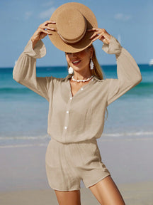 SHEIN Swim Sólido Botão Frontal Conjunto De Cobertura