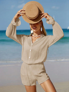 SHEIN Swim Sólido Botão Frontal Conjunto De Cobertura